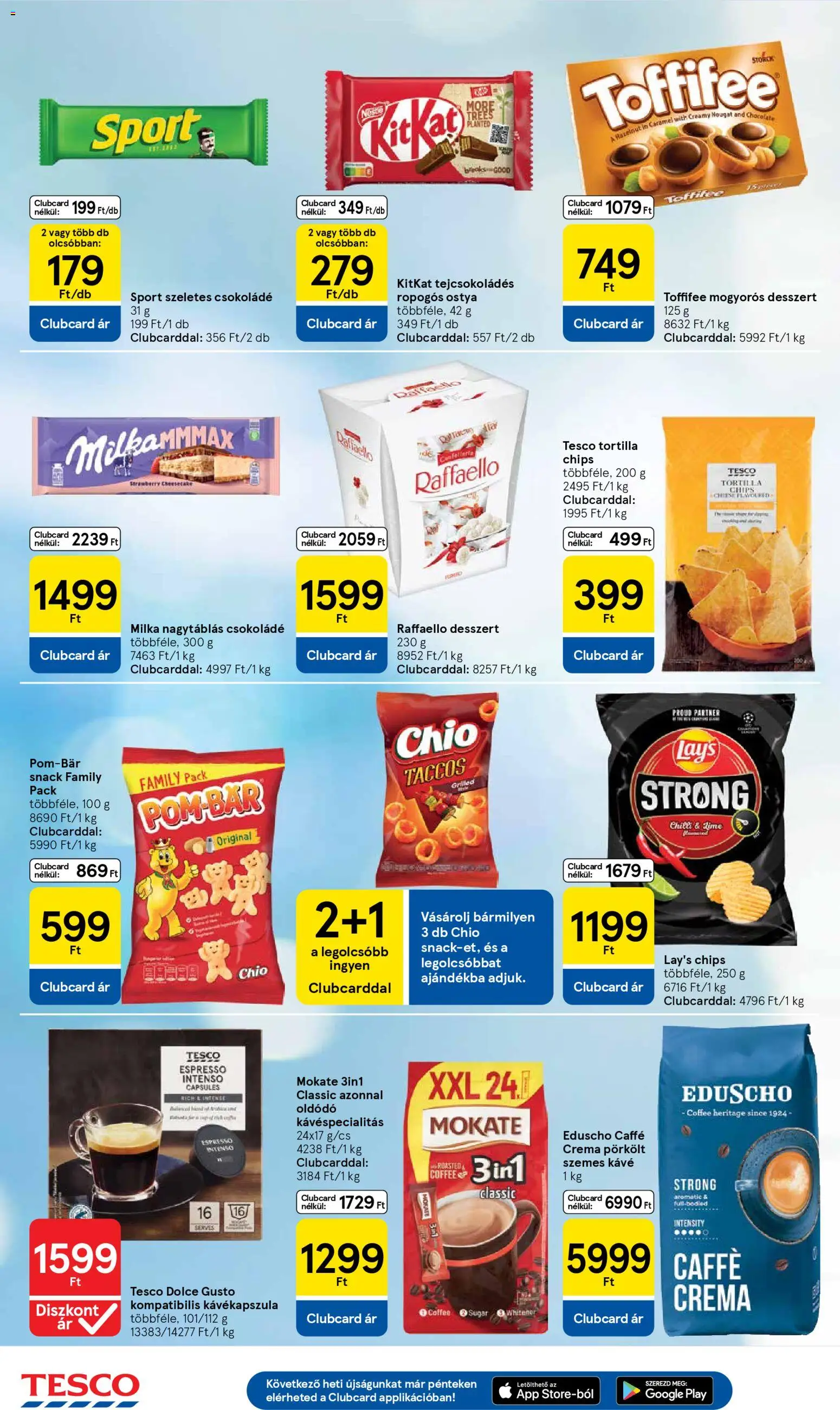 Tesco akciós ujság - amely érvényes a következő dátumtól: 05.02.2026 | Oldal: 6 | Termékek: Chips, Kávékapszula, Tortilla, Csokoládé