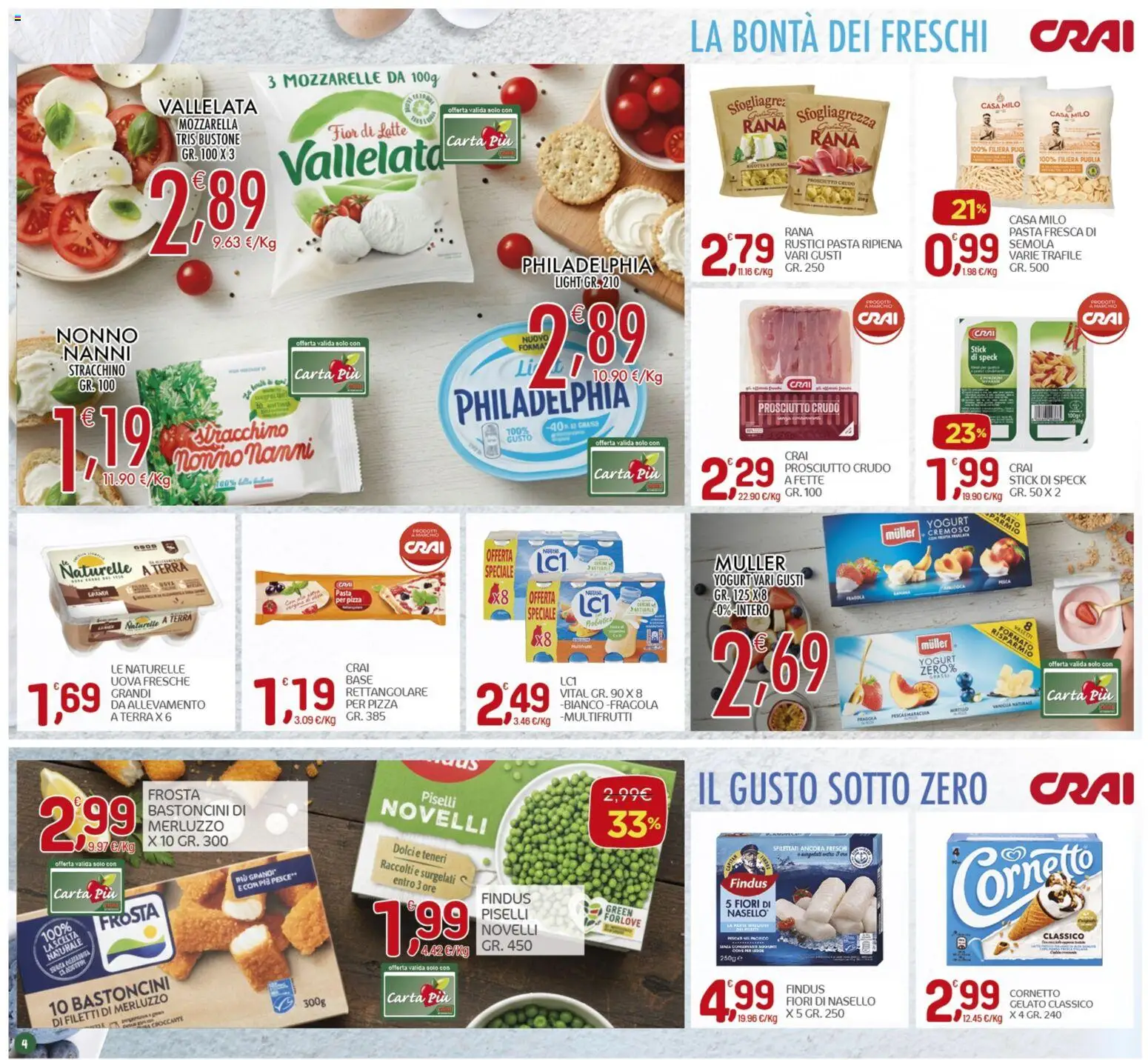 Volantino CRAI del 19.02.2026 | Pagina: 4 | Prodotti: Cornetto, Gelato, Prosciutto, Pasta