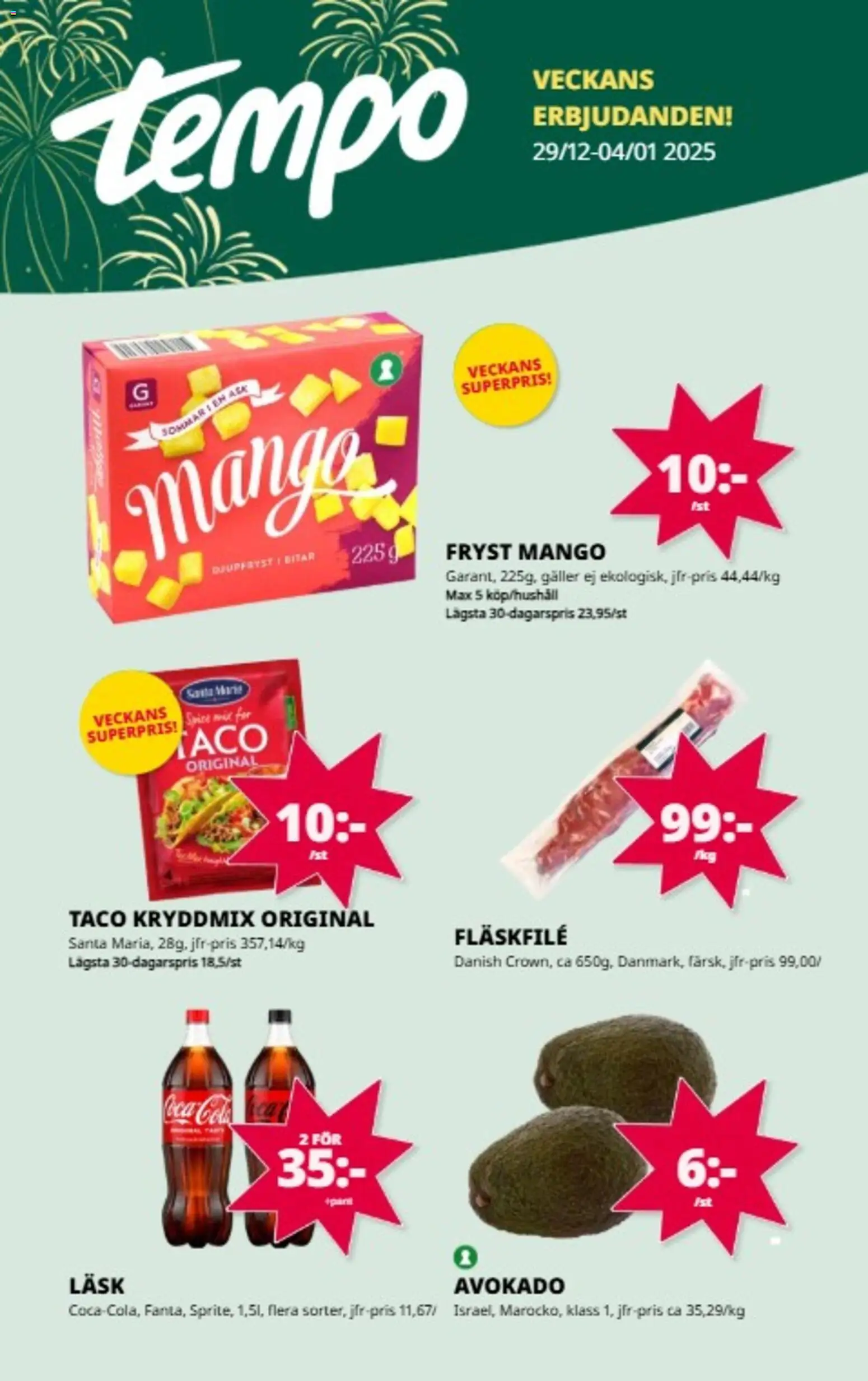 Tempo reklamblad aktuell från 29.12.2025 | Sida: 3 | Produkter: Galler, Coca cola, Mango