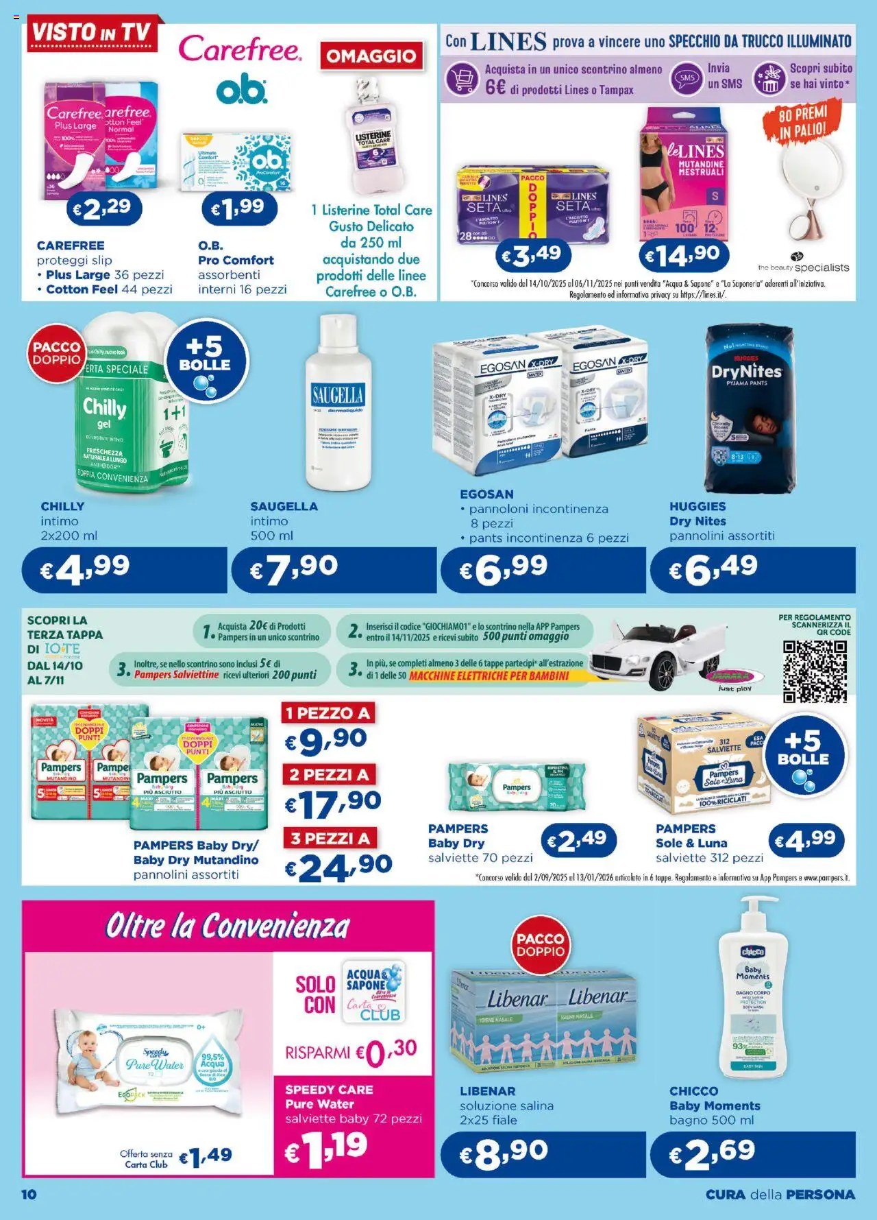 Volantino Acqua e Sapone del 16.10.2025 | Pagina: 10 | Prodotti: Slip, Acqua, Pampers, TV