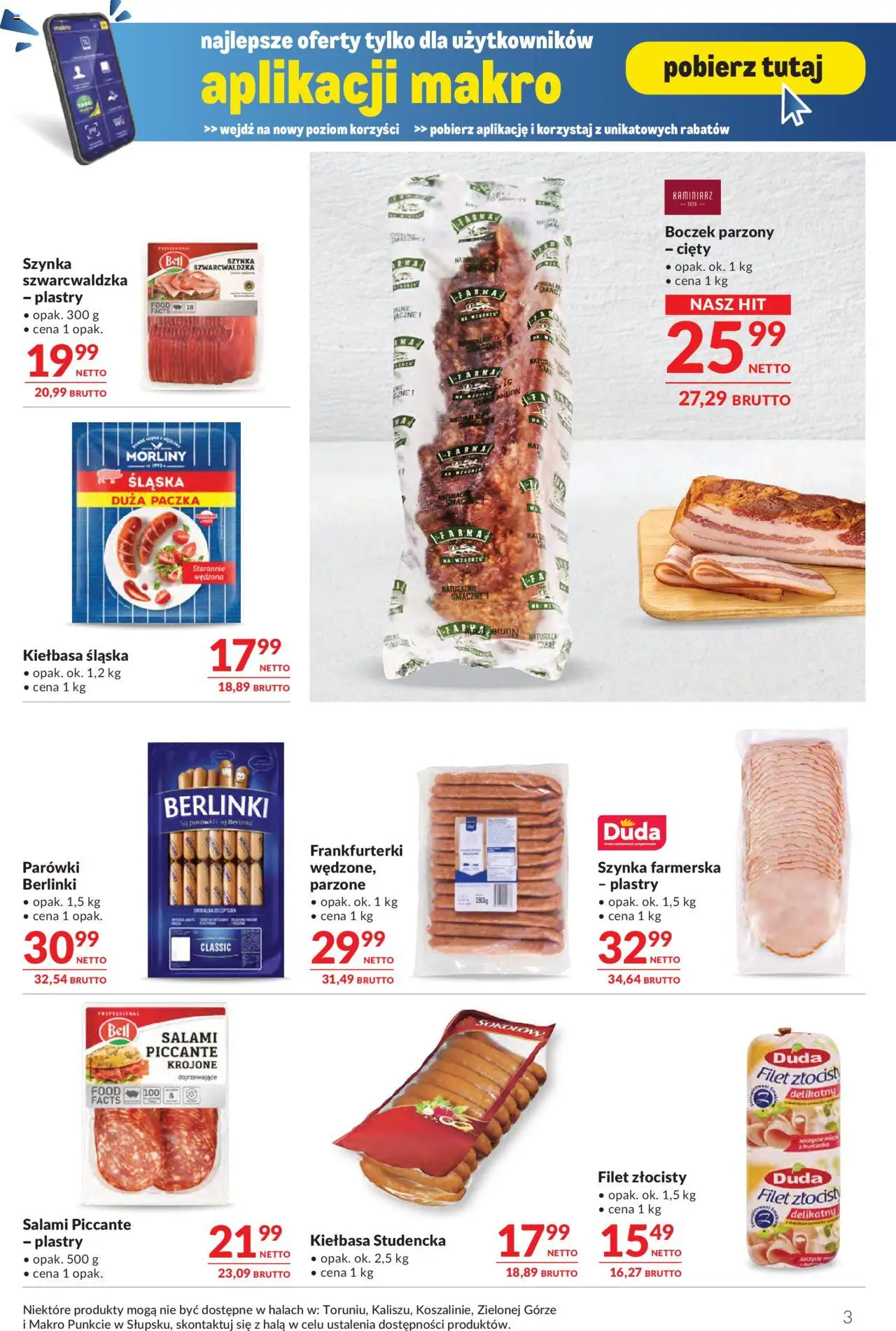 Makro Gazetka - Oferta dla gastronomii od 19.08.2025 | Strona: 3 | Produkty: Frankfurterki, Boczek, Salami, Szynka szwarcwaldzka