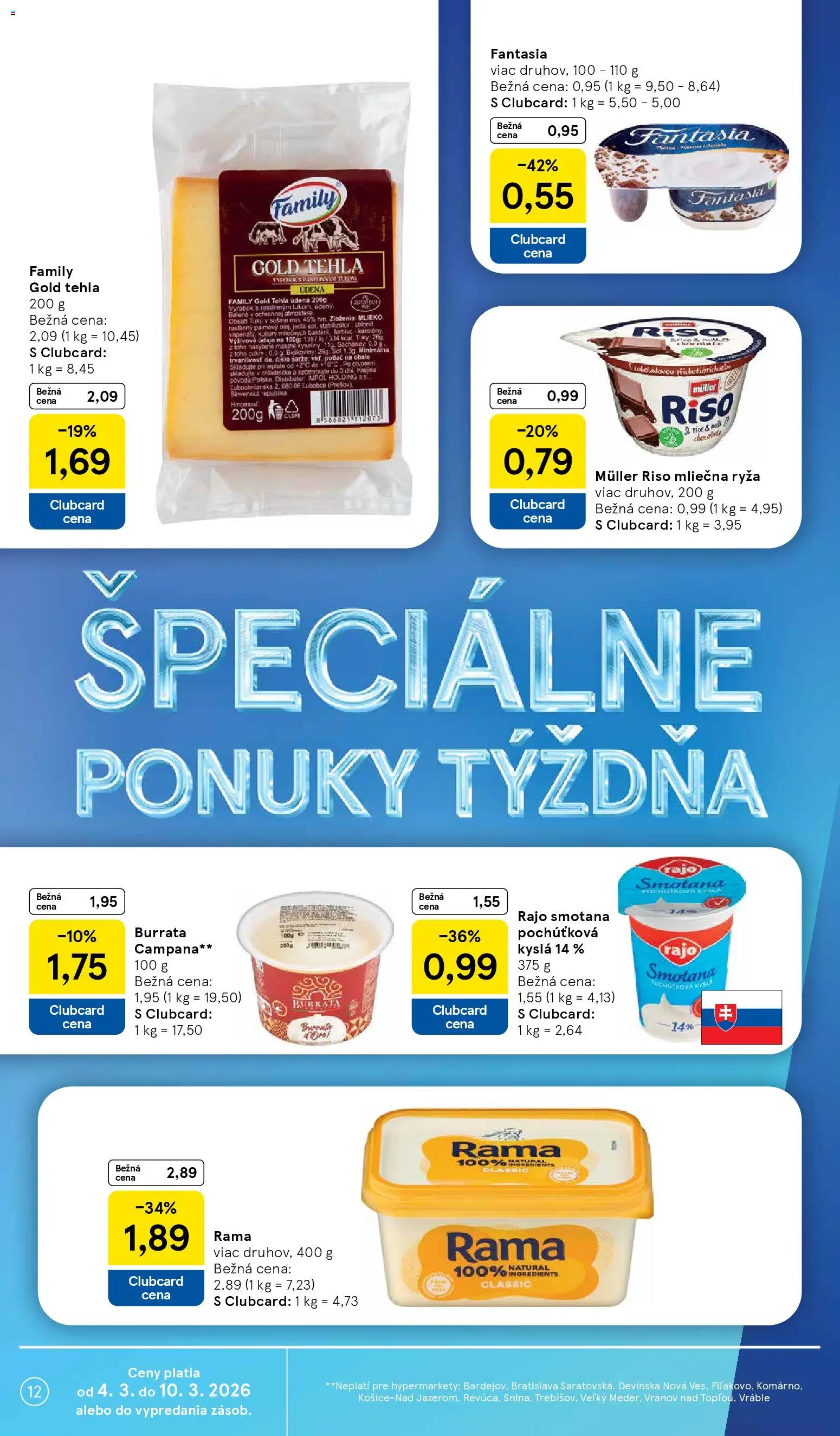 Nové Tesco akcie – leták je platný od 04.03.2026 | Strana: 12 | Produkty: Mlieko, Ryža, Smotana, Soľ