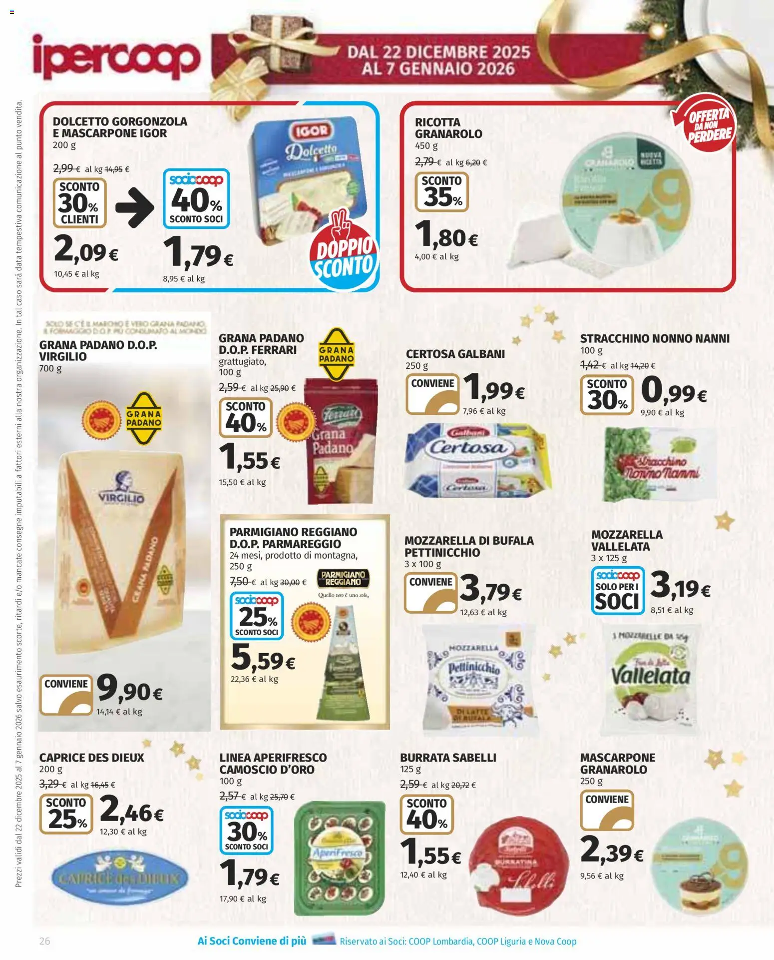 Volantino Ipercoop del 22.12.2025 | Pagina: 26 | Prodotti: Mozzarella, Formaggio, Stracchino, Ricotta