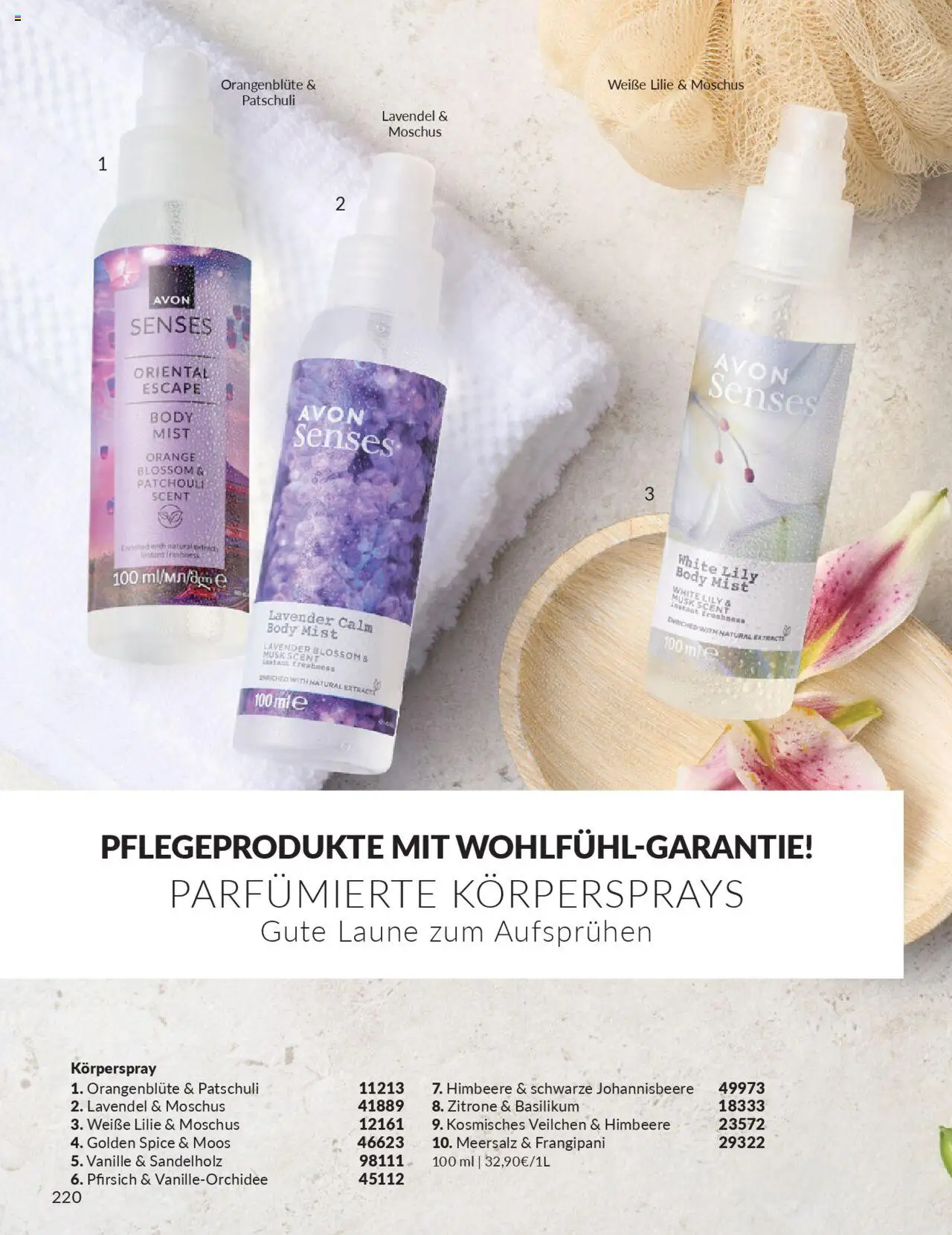 AVON Katalog Oktober 2025 – gültig ab 01.10.2025 | Seite: 222 | Produkte: Zitrone, Pfirsich, Lavendel, Körperspray