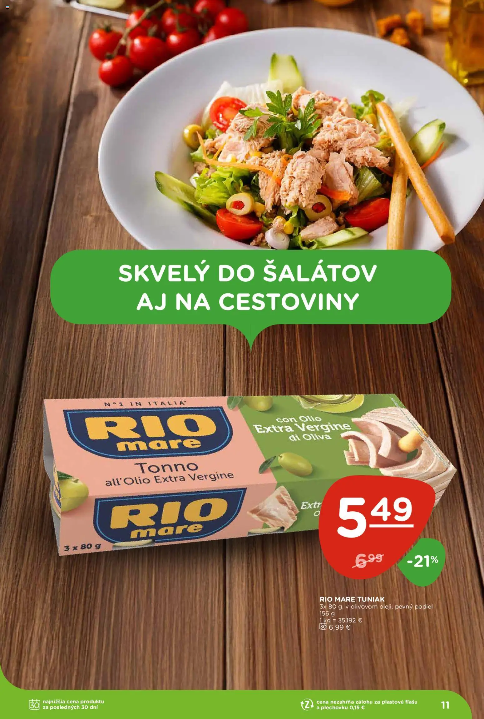 Nové Terno akcie – leták je platný od 09.04.2026 | Strana: 11 | Produkty: Tuniak, Cestoviny, Rio Mare