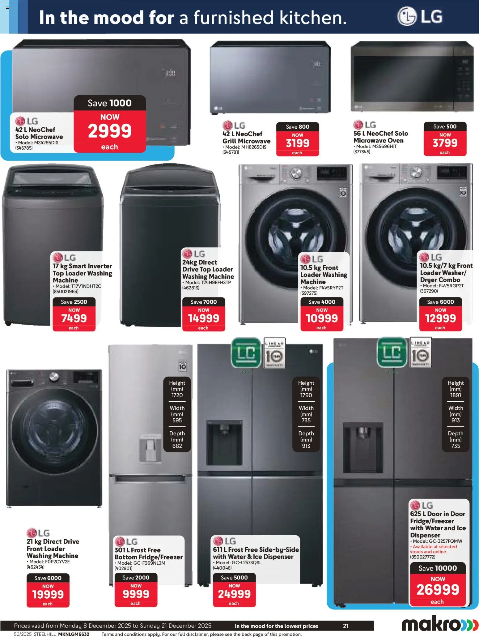 New Makro catalogue – valid from 08.12.2025 | Page: 21 | Products: Washing machine, Microwave oven, Grill, Water