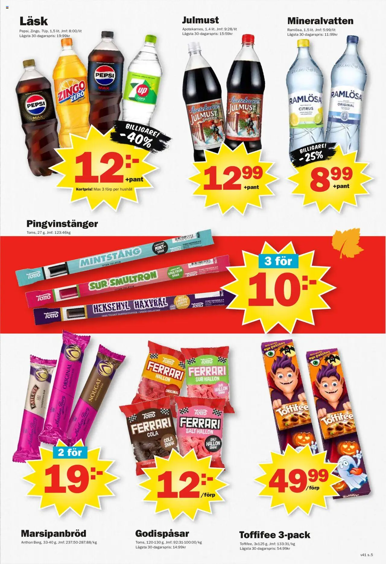 Pekås reklamblad aktuell från 06.10.2025 | Sida: 5 | Produkter: Zingo, Salt, Mineralvatten, Hallon
