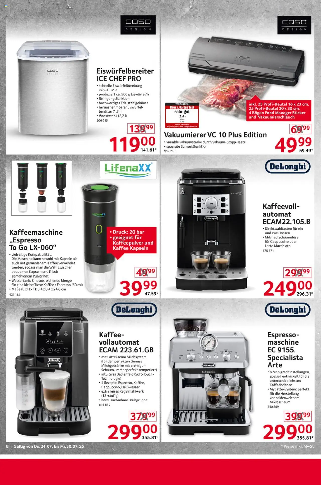 Selgros  Non Food - gültig ab dem 24.07.2025 | Seite: 8 | Produkte: Kaffeemaschine, Kaffee, Vakuumierer