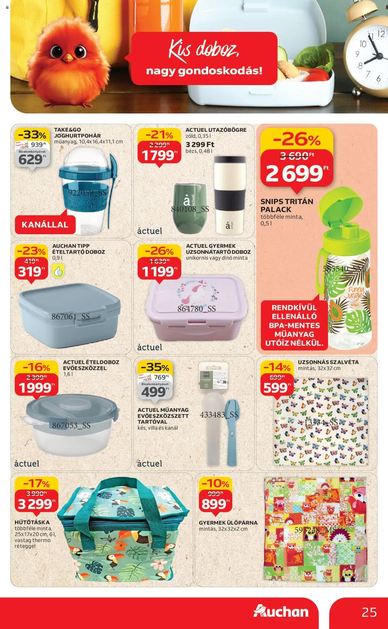 Auchan akciós ujság - amely érvényes a következő dátumtól: 28.08.2025 | Oldal: 25 | Termékek: Ételtartó, Doboz, Hűtőtáska, Ülőpárna