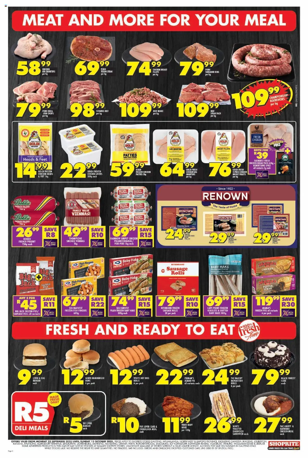 New Shoprite catalogue – valid from 22.09.2025 | Page: 2 | Products: Boerewors, Ribs, Pork, Sausage