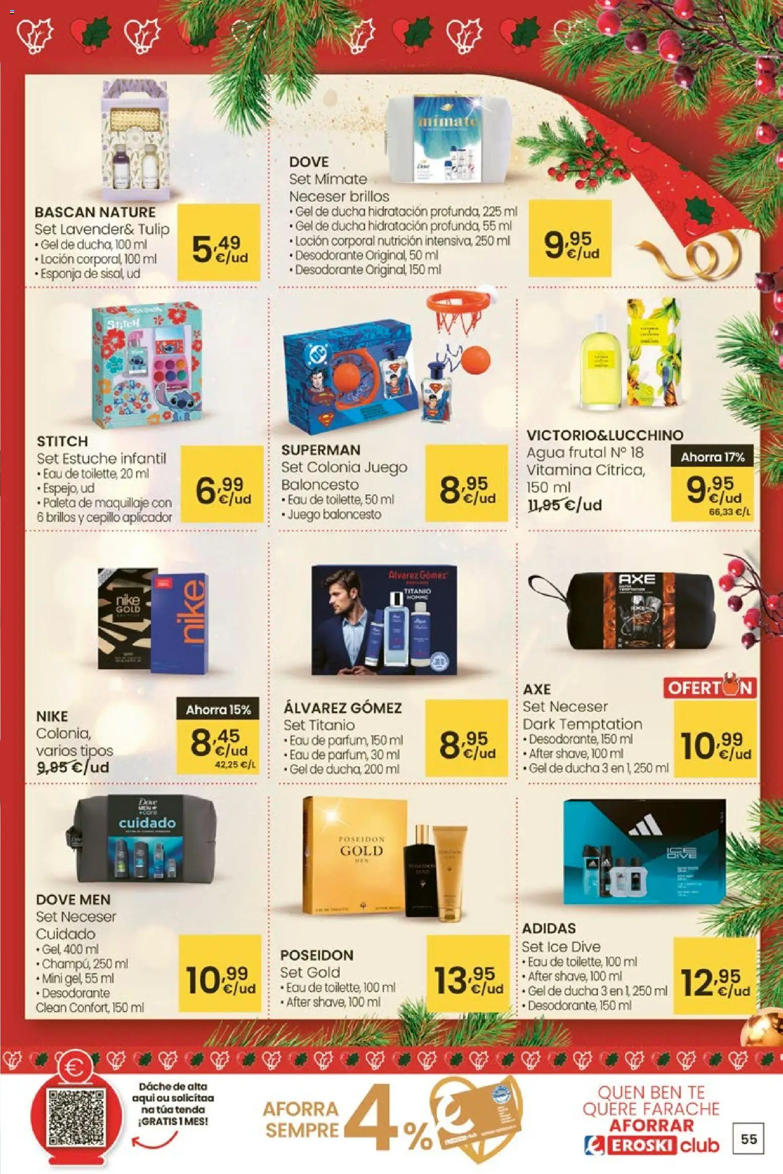 Eroski - Center │ válido desde el 27.11.2025 | Página: 55 | Productos: Colonia, Desodorante, Loción corporal, Neceser