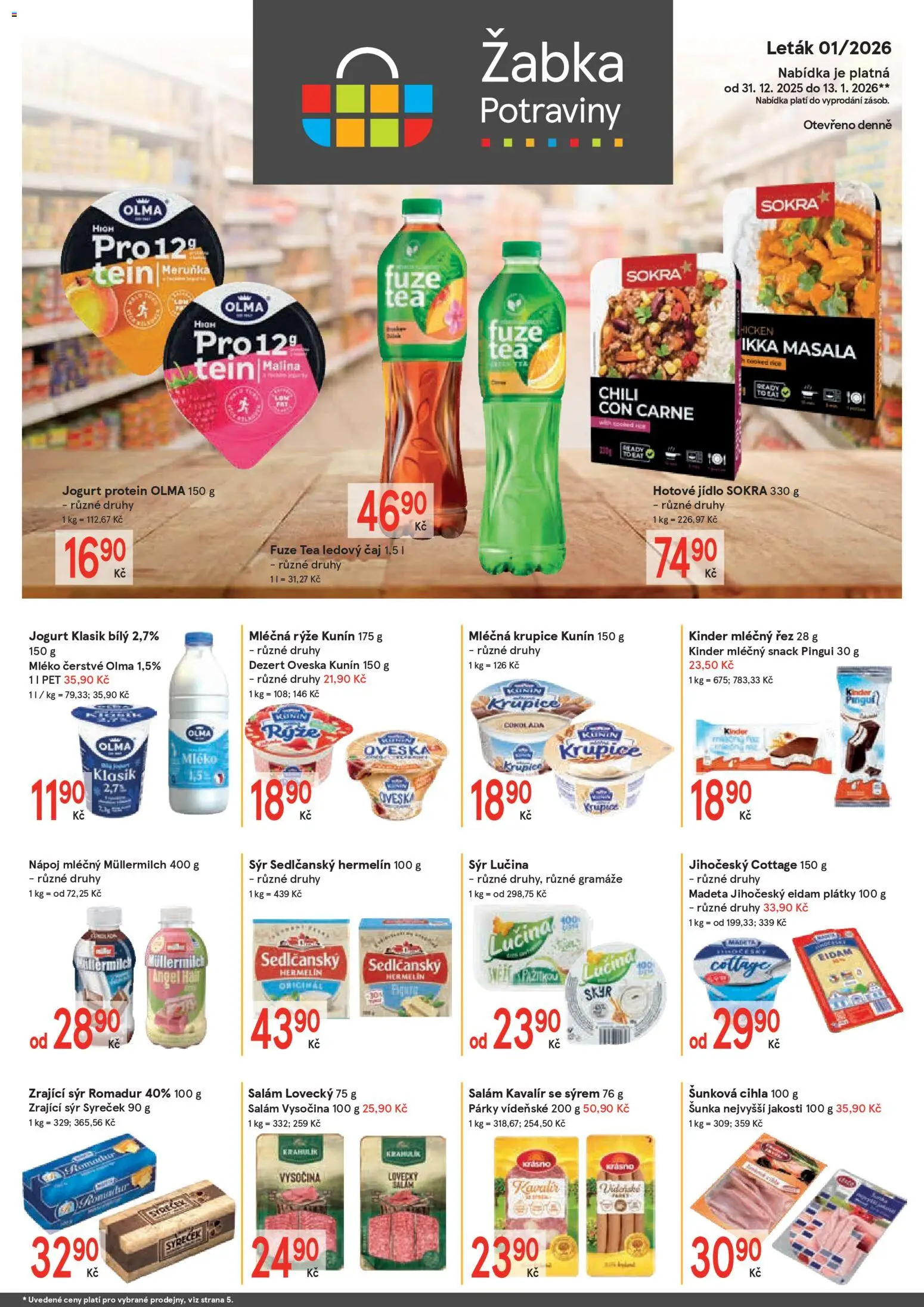 Žabka leták od 31.12.2025 | Strana: 1 | Produkty: Rýže, Fuze Tea, Romadur, Potraviny