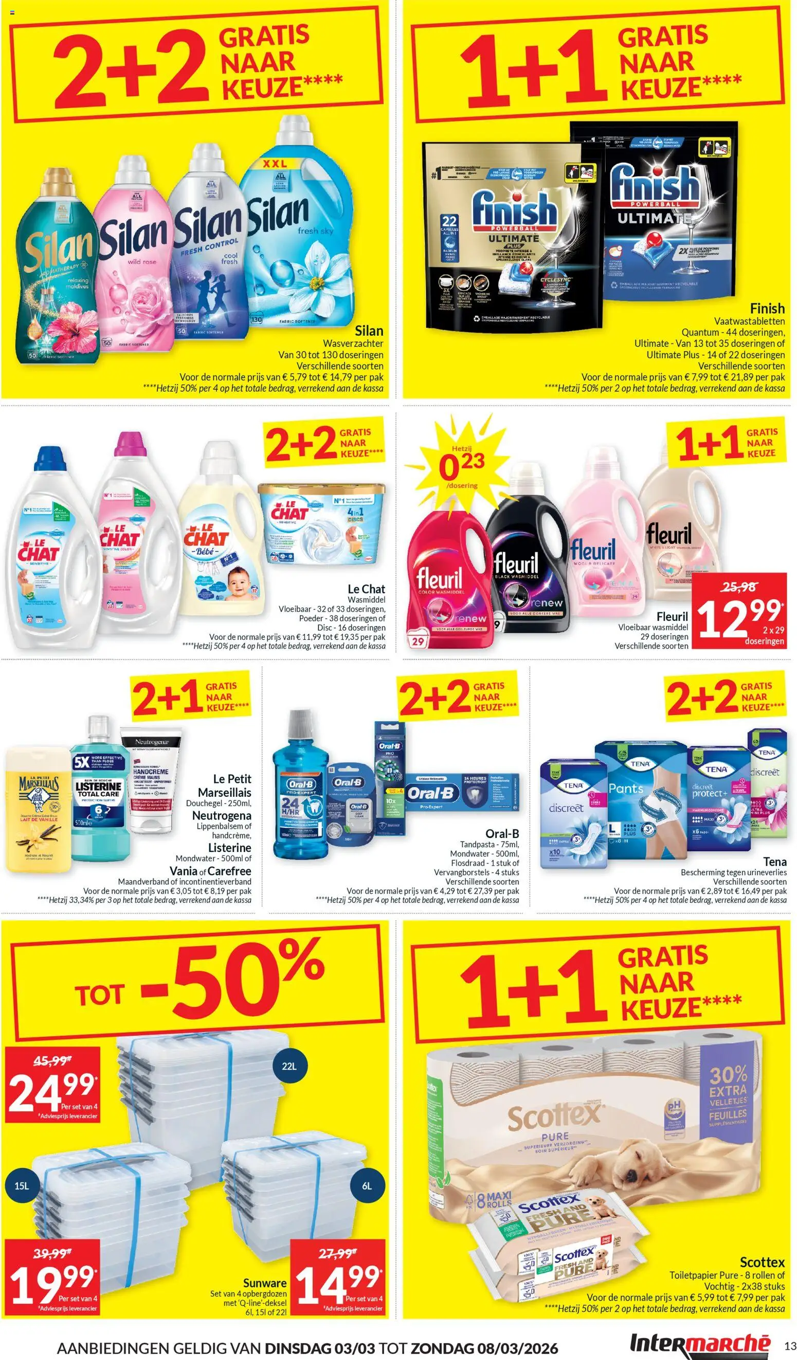 {H1} | Pagina: 13 | Producten: Flosdraad, Füstölt oldalas, Toiletpapier, Douchegel