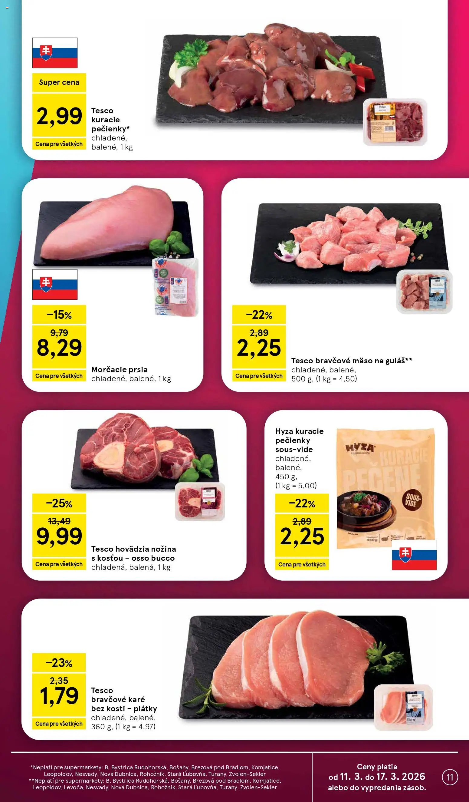 Nové Tesco akcie – leták je platný od 11.03.2026 | Strana: 11 | Produkty: Bravčové mäso, Bravčové karé