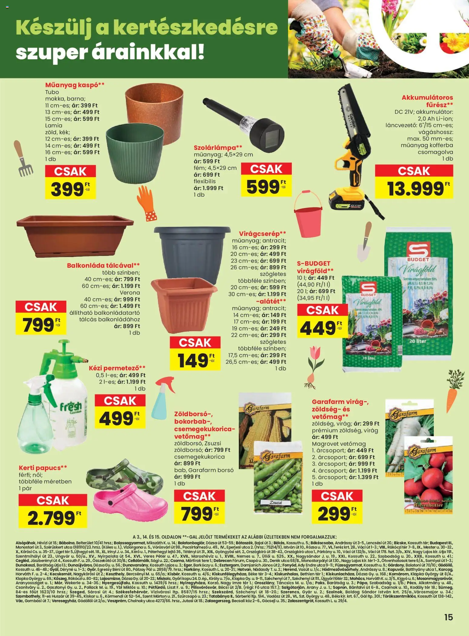 Spar akciós ujság - amely érvényes a következő dátumtól: 12.03.2026 | Oldal: 15 | Termékek: Vetőmag, Kapu, Virágcserép, Kaspó