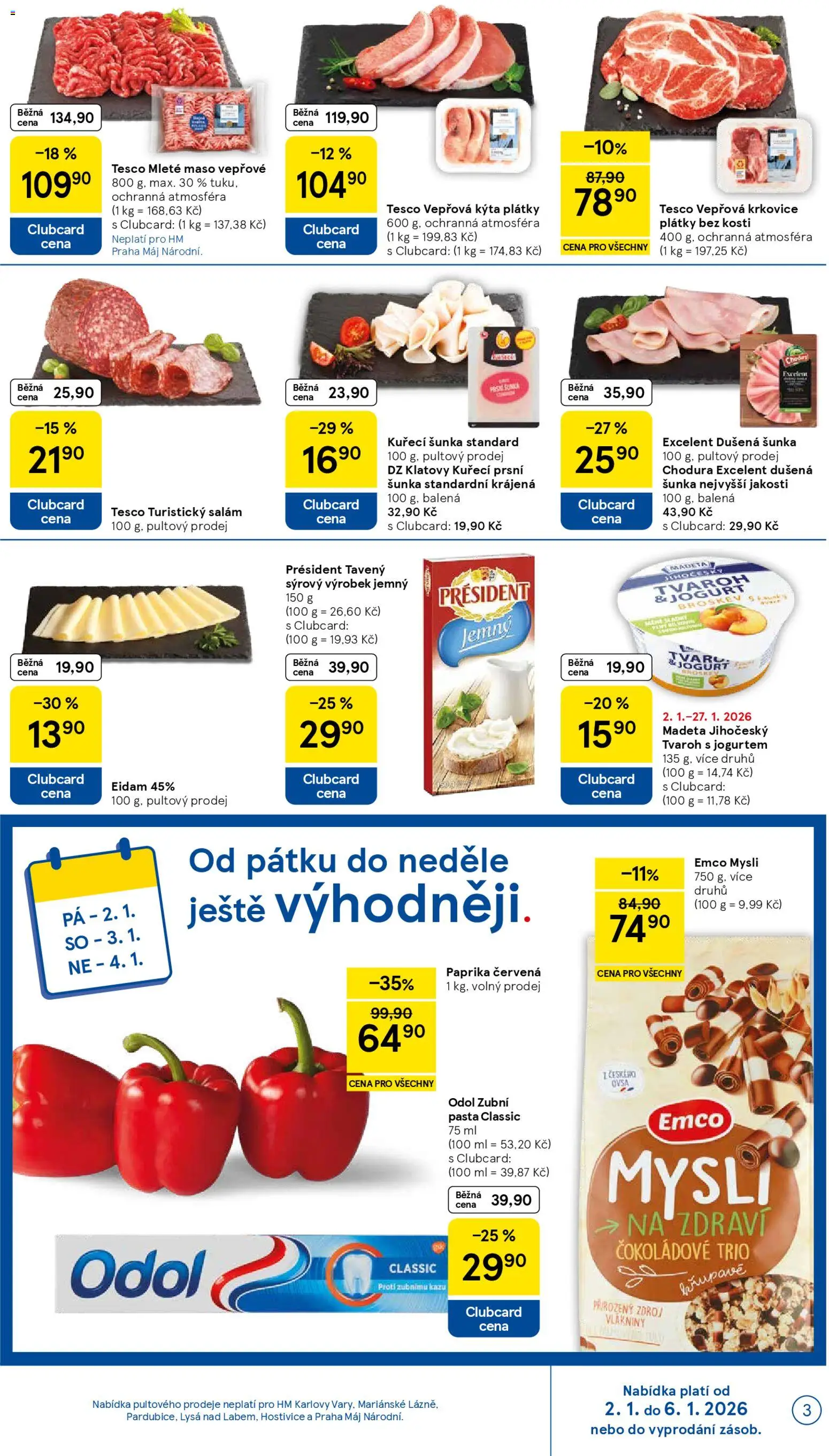 Tesco leták - Hypermarket od 02.01.2026 | Strana: 3 | Produkty: Tvaroh, Eidam, Mleté maso, Mysli