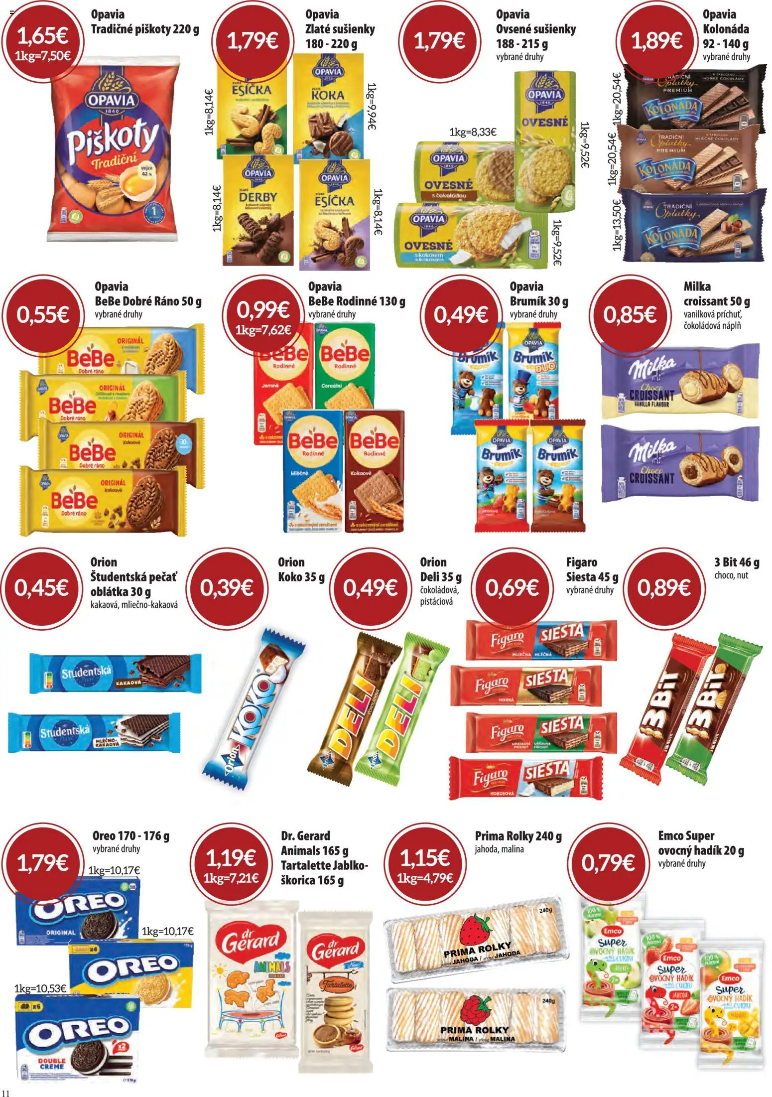 Nové CBA Komfos akcie – leták je platný od 05.03.2026 | Strana: 11 | Produkty: BeBe Dobré ráno, Croissant, Študentská pečať, Milka