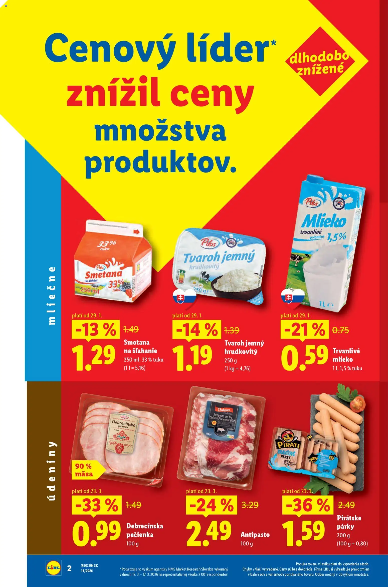 Nové Lidl akcie – leták je platný od 30.03.2026 | Strana: 2 | Produkty: Smotana, Tvaroh, Párky, Trvanlivé mlieko