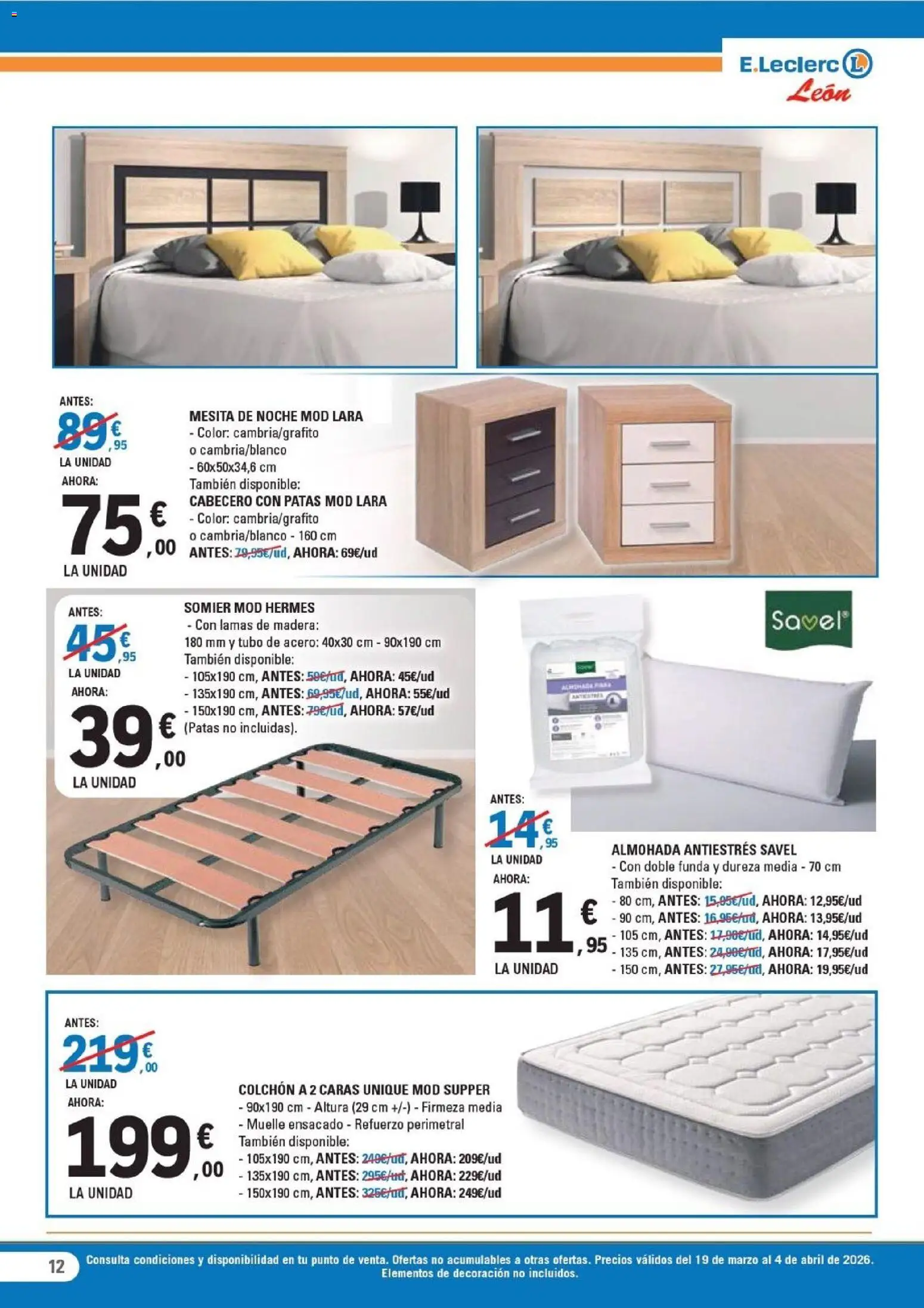 E.Leclerc - León │ válido desde el 19.03.2026 | Página: 12 | Productos: Somier, Colchon, Funda, Almohada
