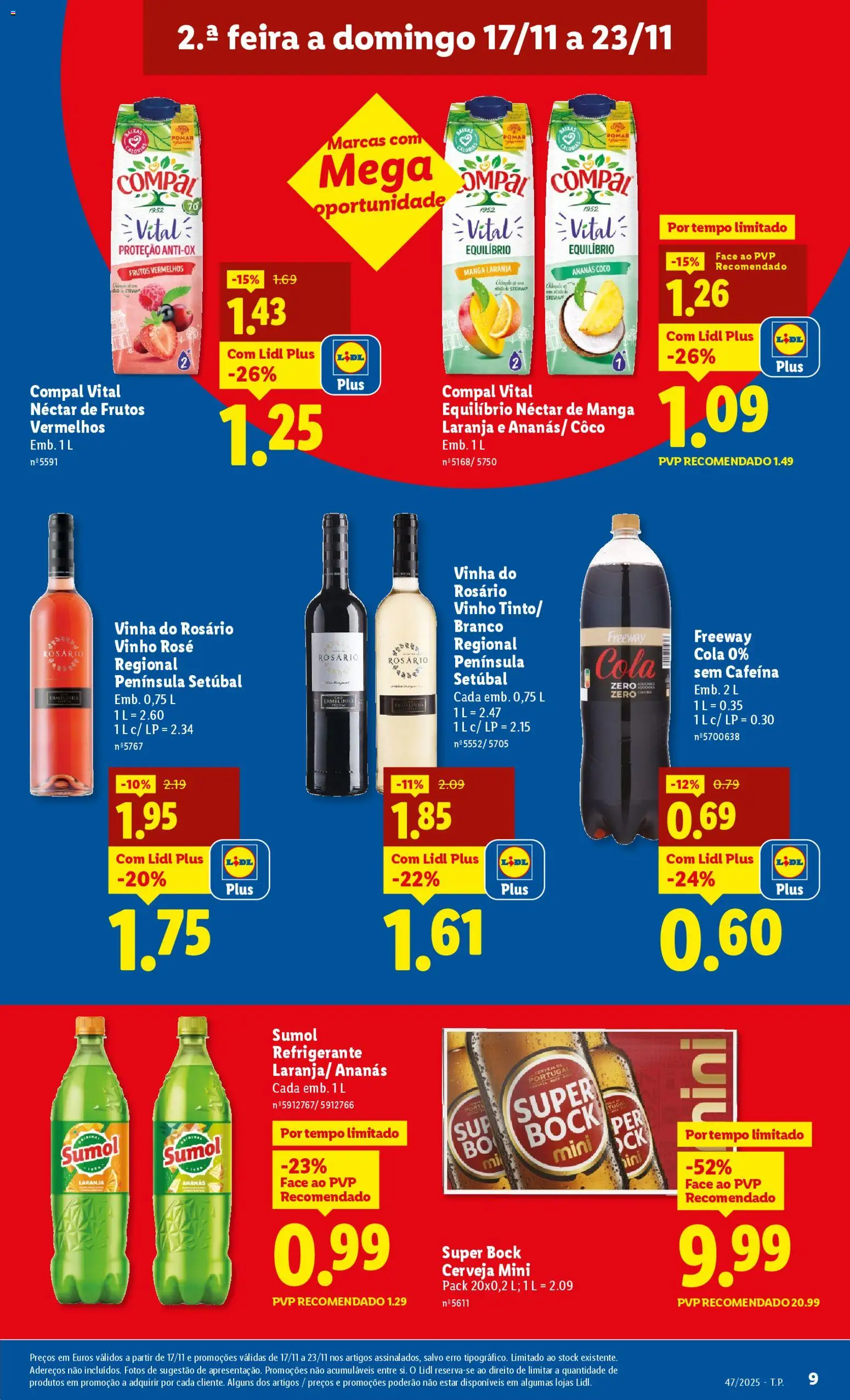Lidl folheto │ válido de 17.11.2025 | Página: 9 | Produtos: Refrigerante, Super bock, Vinho, Cerveja