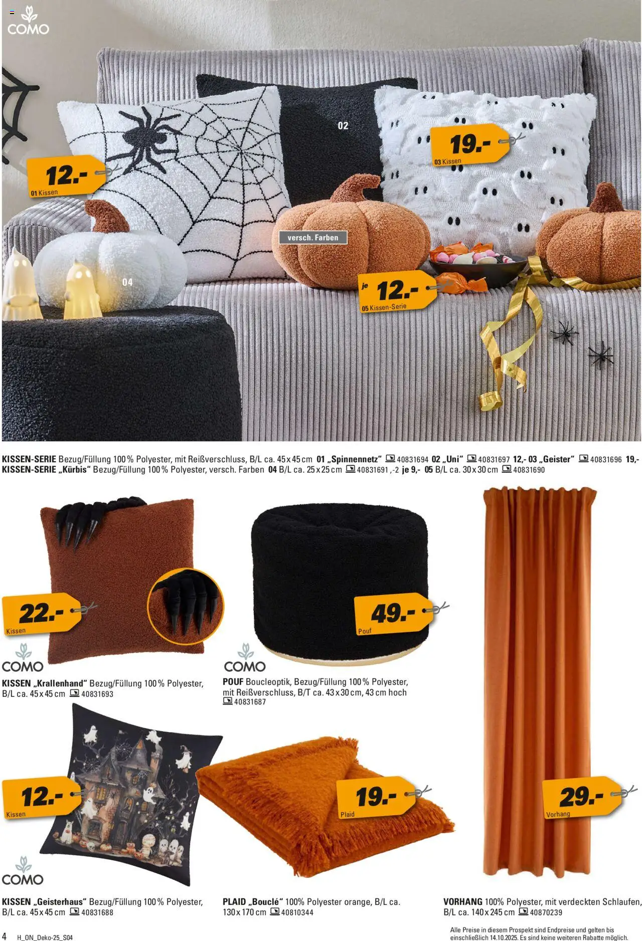 Höffner Prospekt 	 – gültig ab 01.10.2025 | Seite: 4 | Produkte: Kissen, Pouf, Vorhang, Kürbis