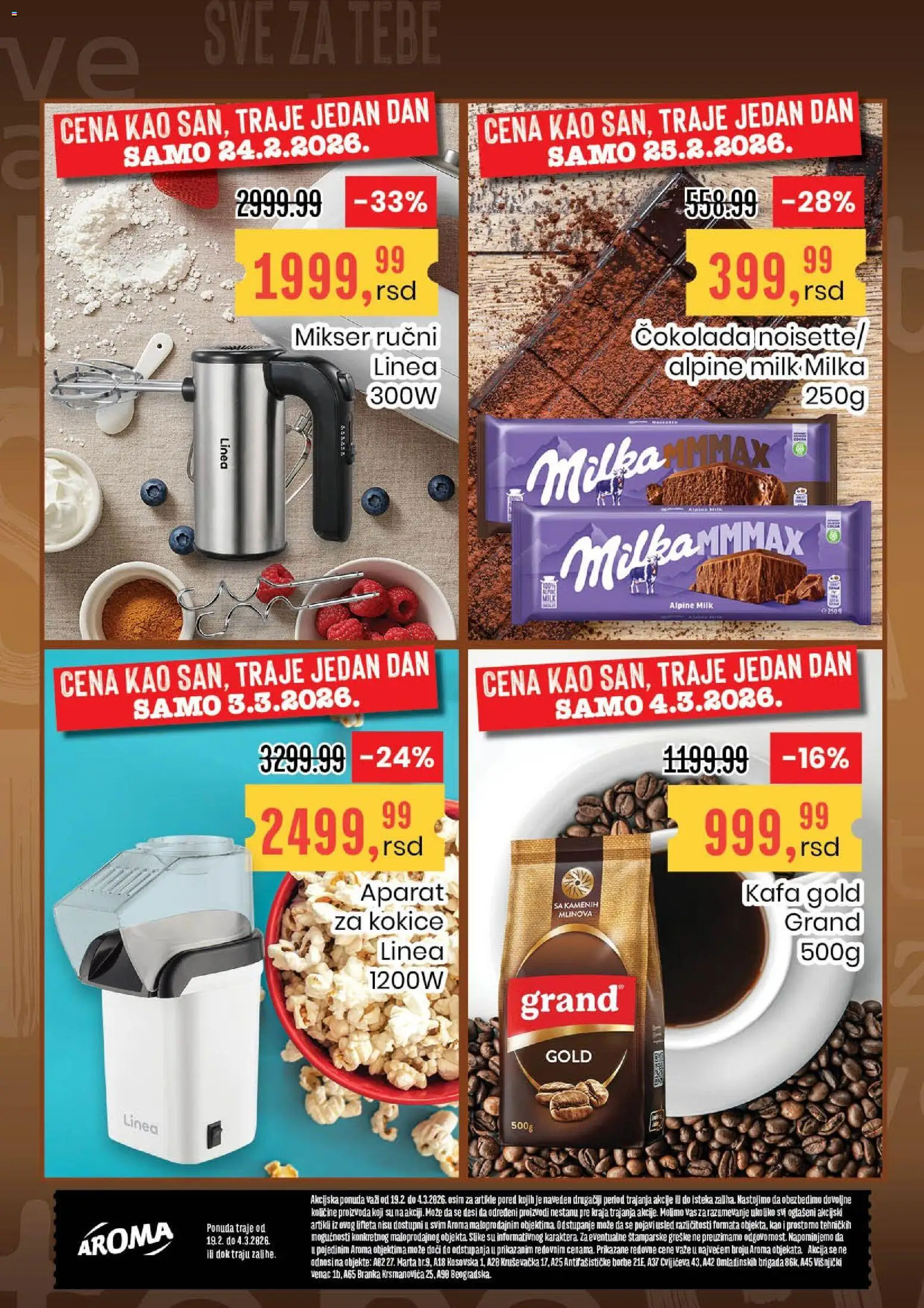 Aroma Market katalog - važi od 19.02.2026 | Strana: 20 | Proizvode: Mikser, Milka, Kafa, Čokolada