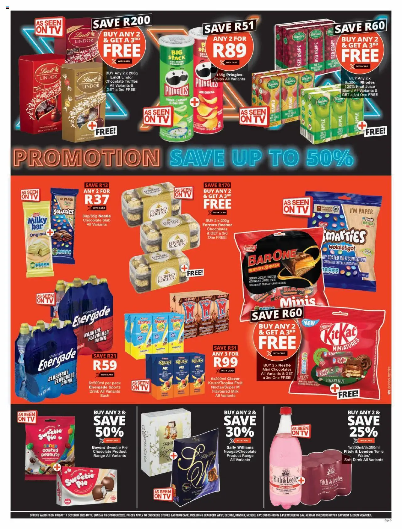 New Checkers catalogue – valid from 17.10.2025 | Page: 5 | Products: Tonic, Chips, Cream, Peanuts