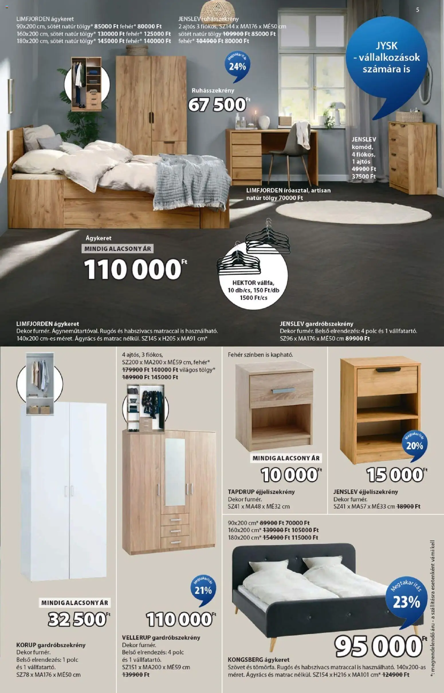JYSK akciós ujság - amely érvényes a következő dátumtól: 02.02.2026 | Oldal: 5 | Termékek: Ruhásszekrény, Éjjeliszekrény, Polc, Ágyrács