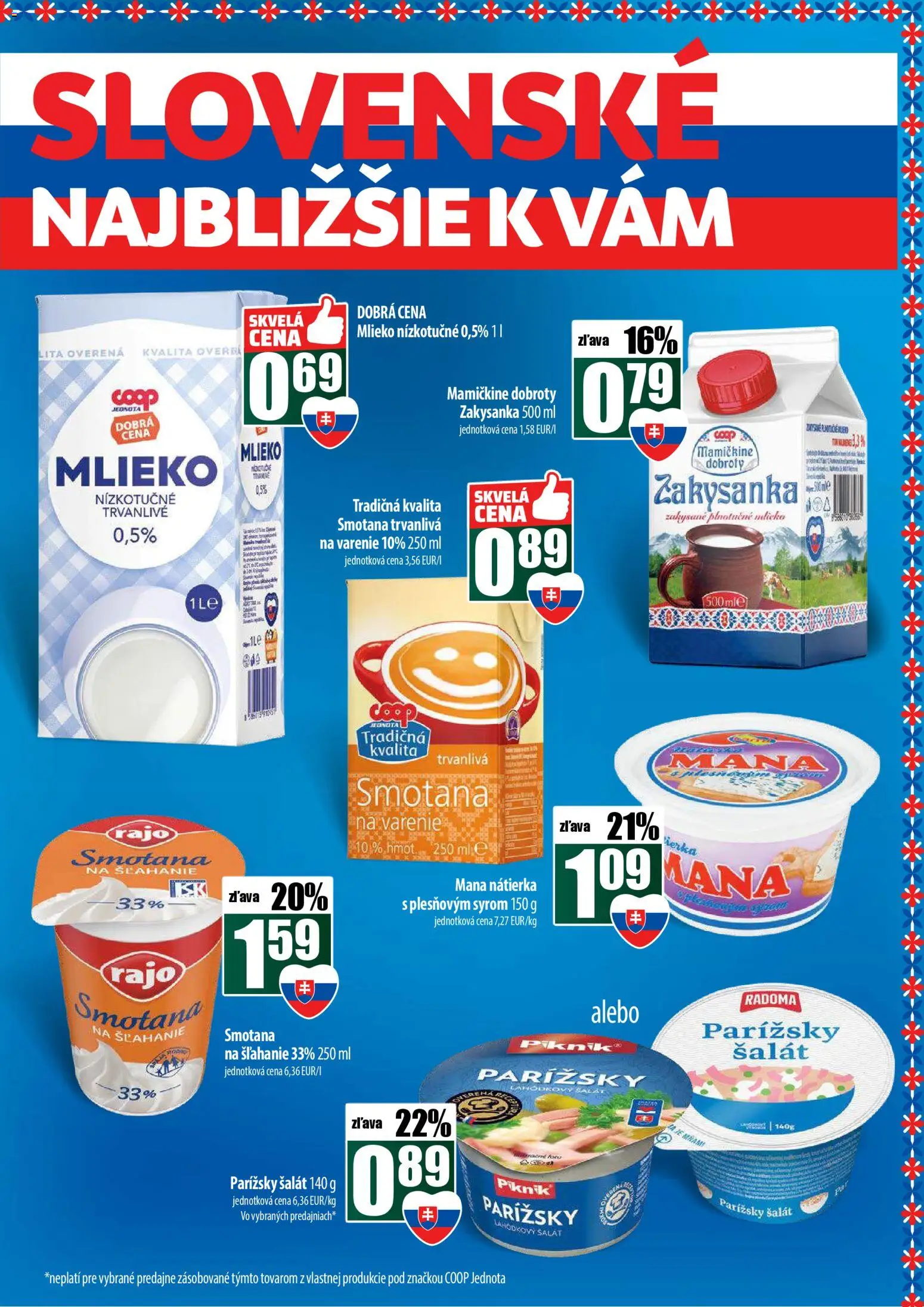 Nové COOP Jednota akcie – leták je platný od 23.10.2025 | Strana: 5 | Produkty: Mlieko, Smotana, Šalát