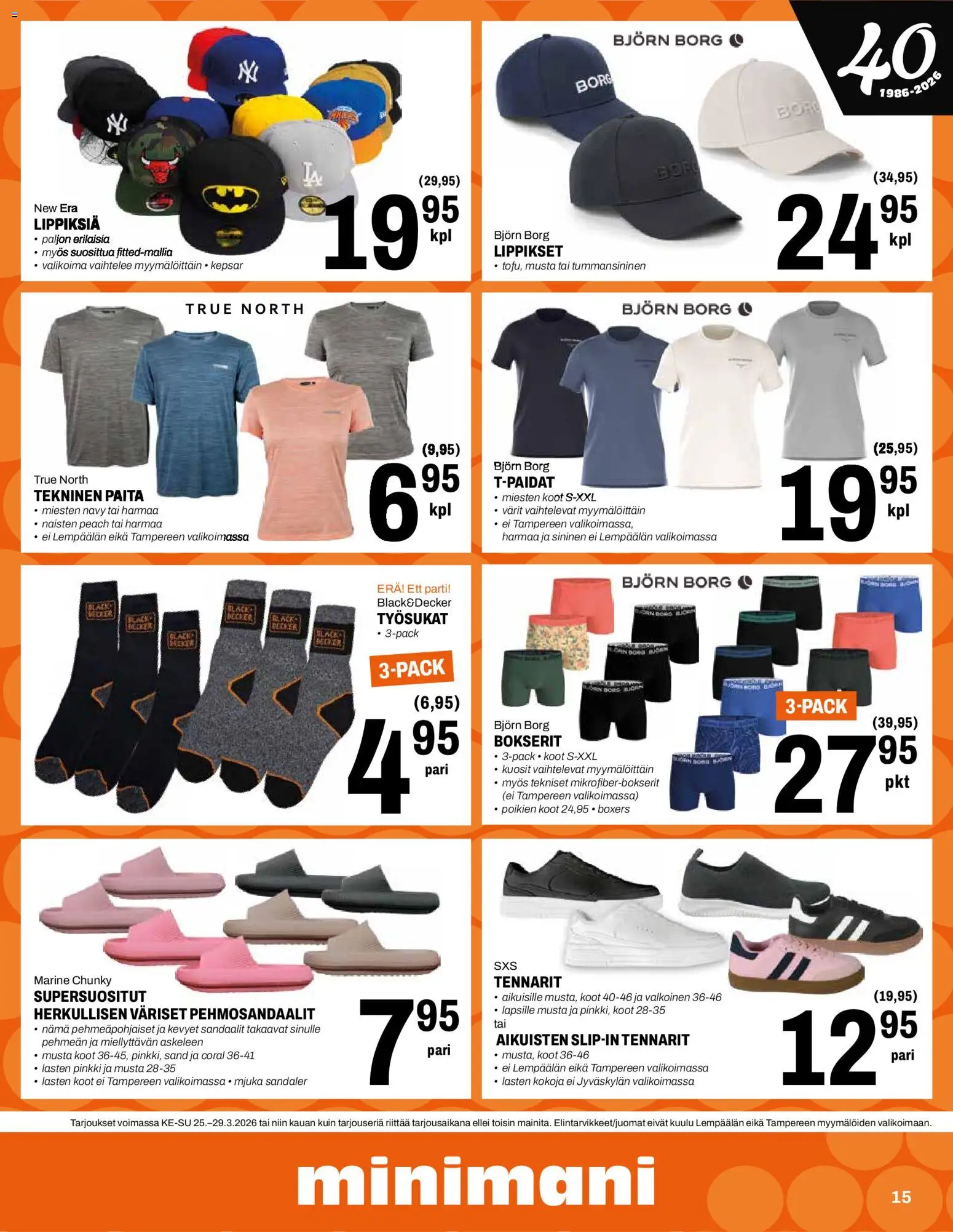 Minimani tarjoukset – voimassa 25.03.2026 alkaen | Sivu: 15 | Tuotteet: Paita, Bokserit, Sandaalit
