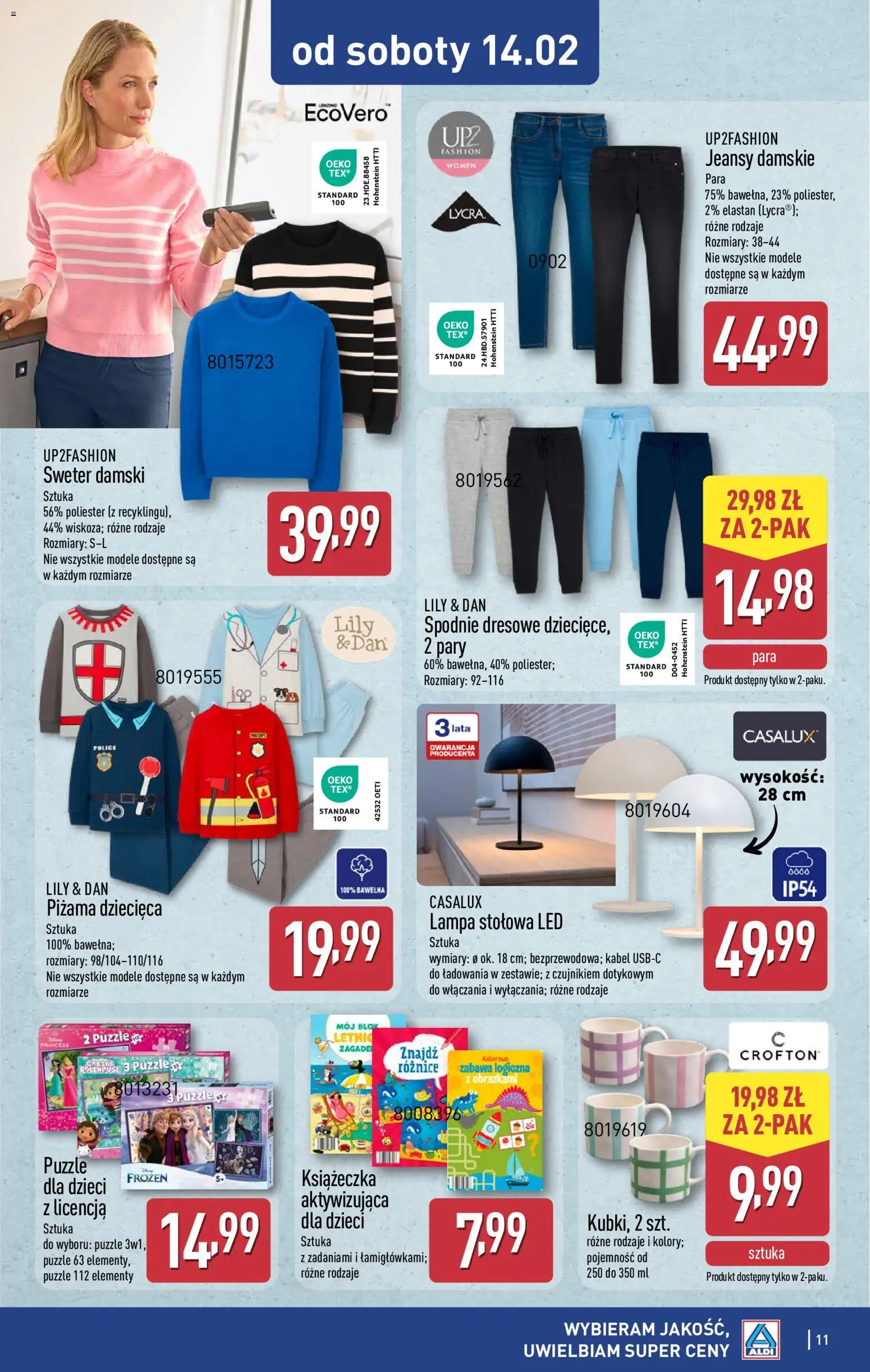 Aldi Gazetka - Hity od Środy i od Soboty od 11.02.2026 | Strona: 11 | Produkty: Spodnie, Piżama, Kabel, Lampa