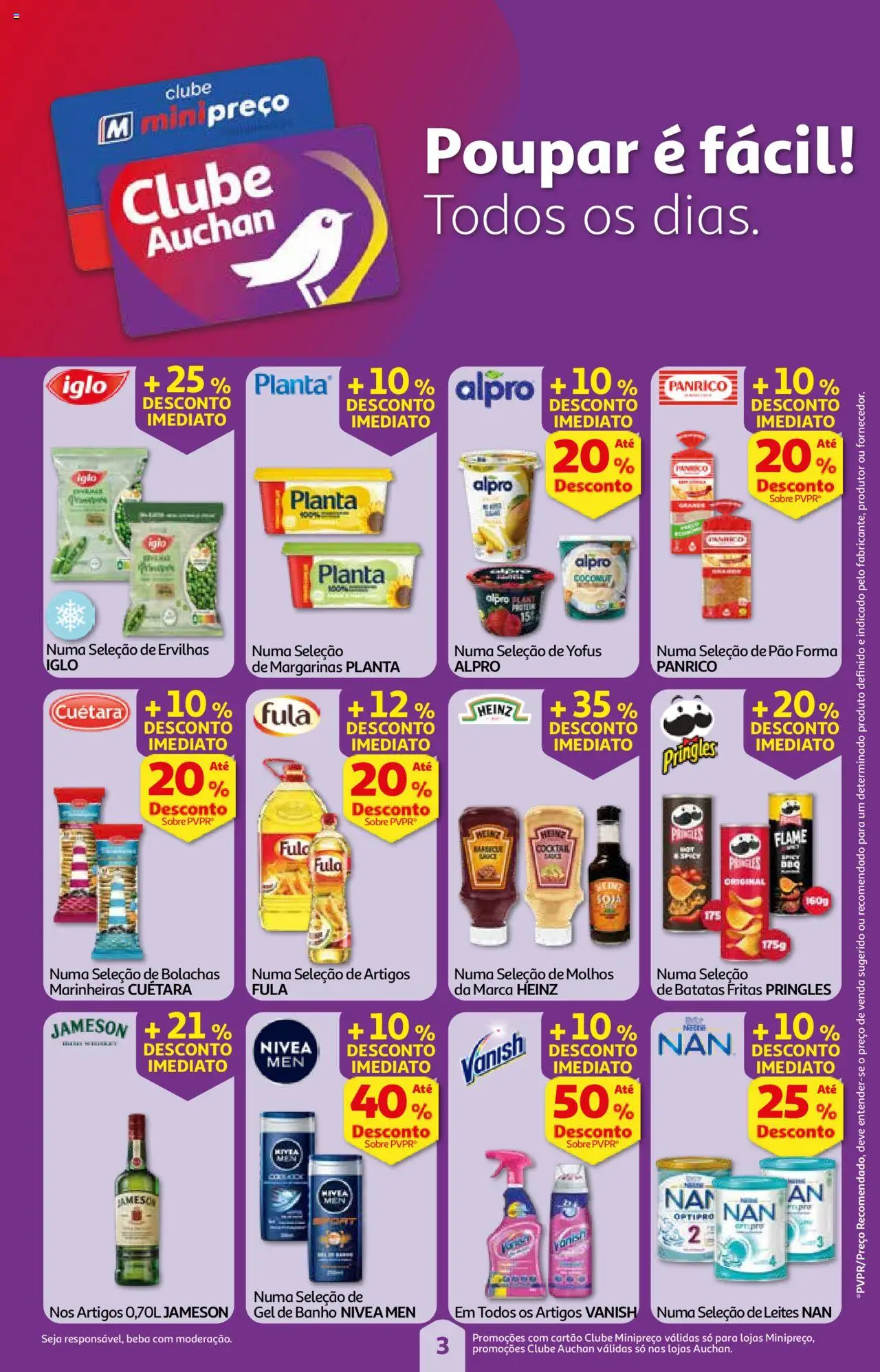 Auchan folheto │ válido de 07.08.2025 | Página: 3 | Produtos: Bolachas, Banho, Pão, Batatas fritas