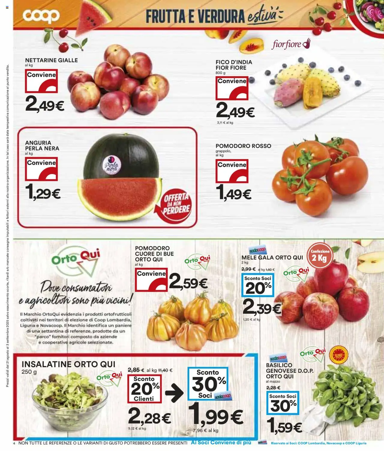 Volantino COOP del 21.08.2025 | Pagina: 4 | Prodotti: Mele, Frutta, Anguria, Data