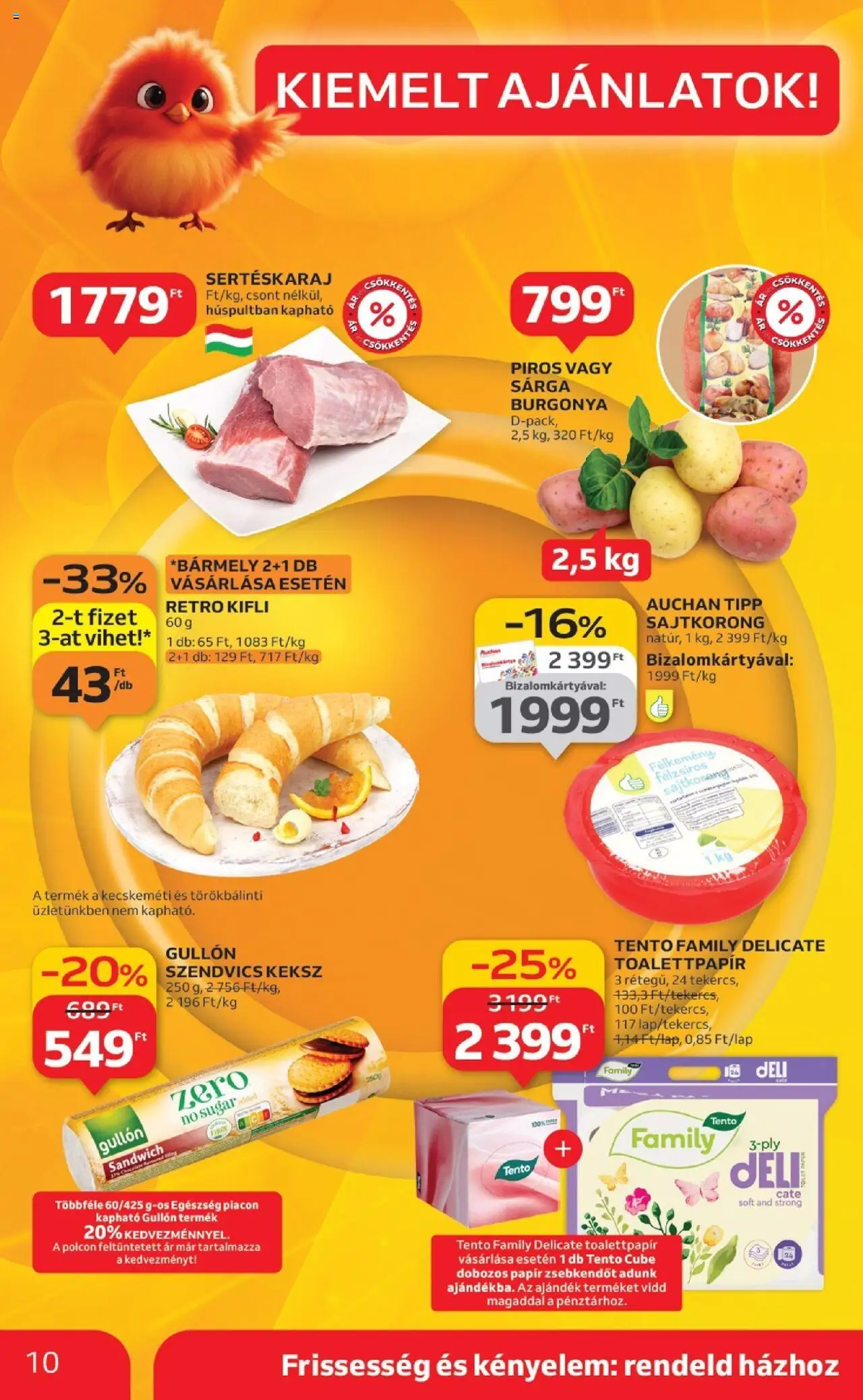 Auchan akciós ujság - amely érvényes a következő dátumtól: 02.10.2025 | Oldal: 10 | Termékek: Burgonya, Szendvics, Sertéskaraj, Keksz