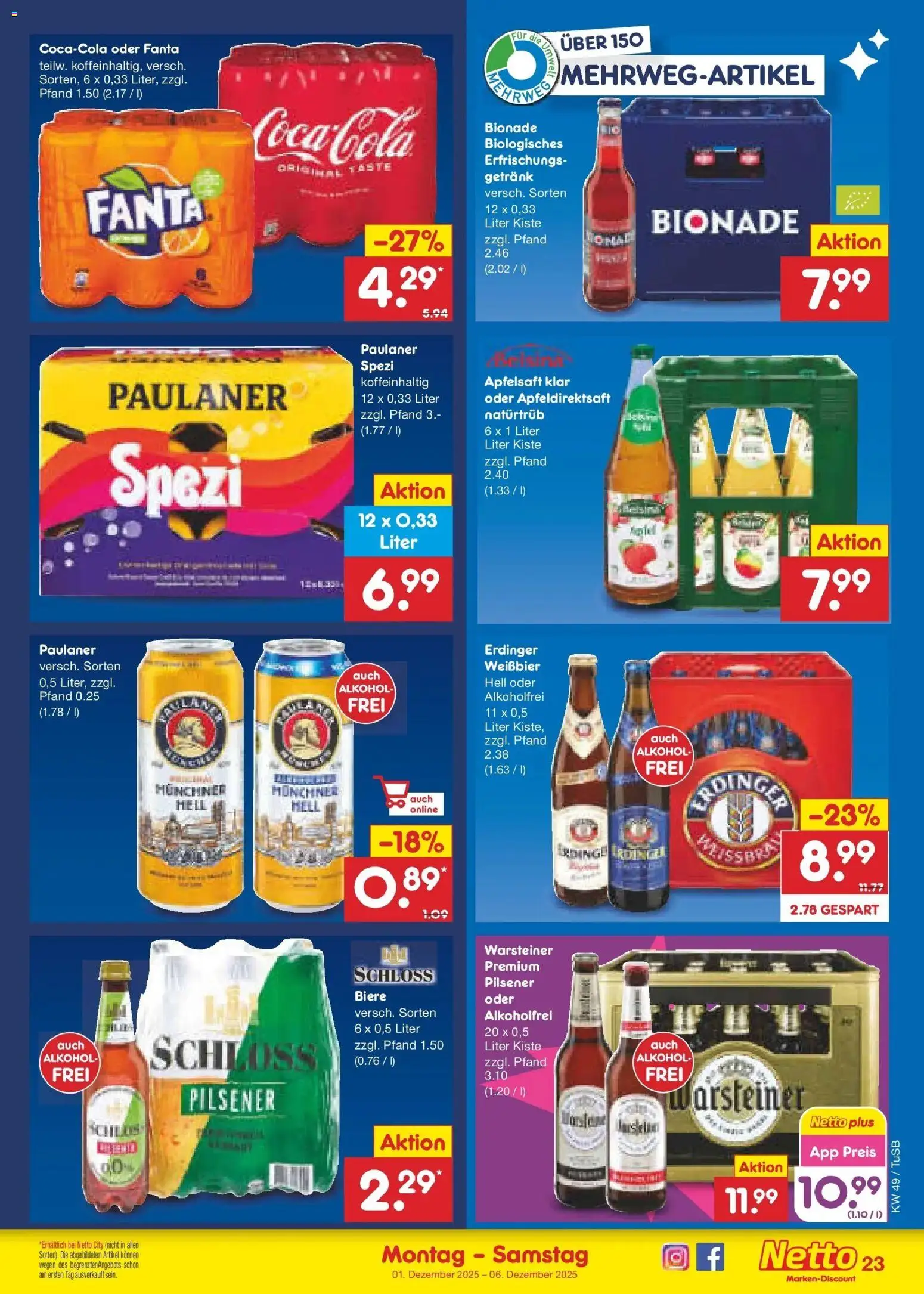 Netto Marken-Discount prospekt Calw-Stammheim	 – gültig ab 01.12.2025 | Seite: 25 | Produkte: Coca cola, Cola, Weißbier, Paulaner spezi