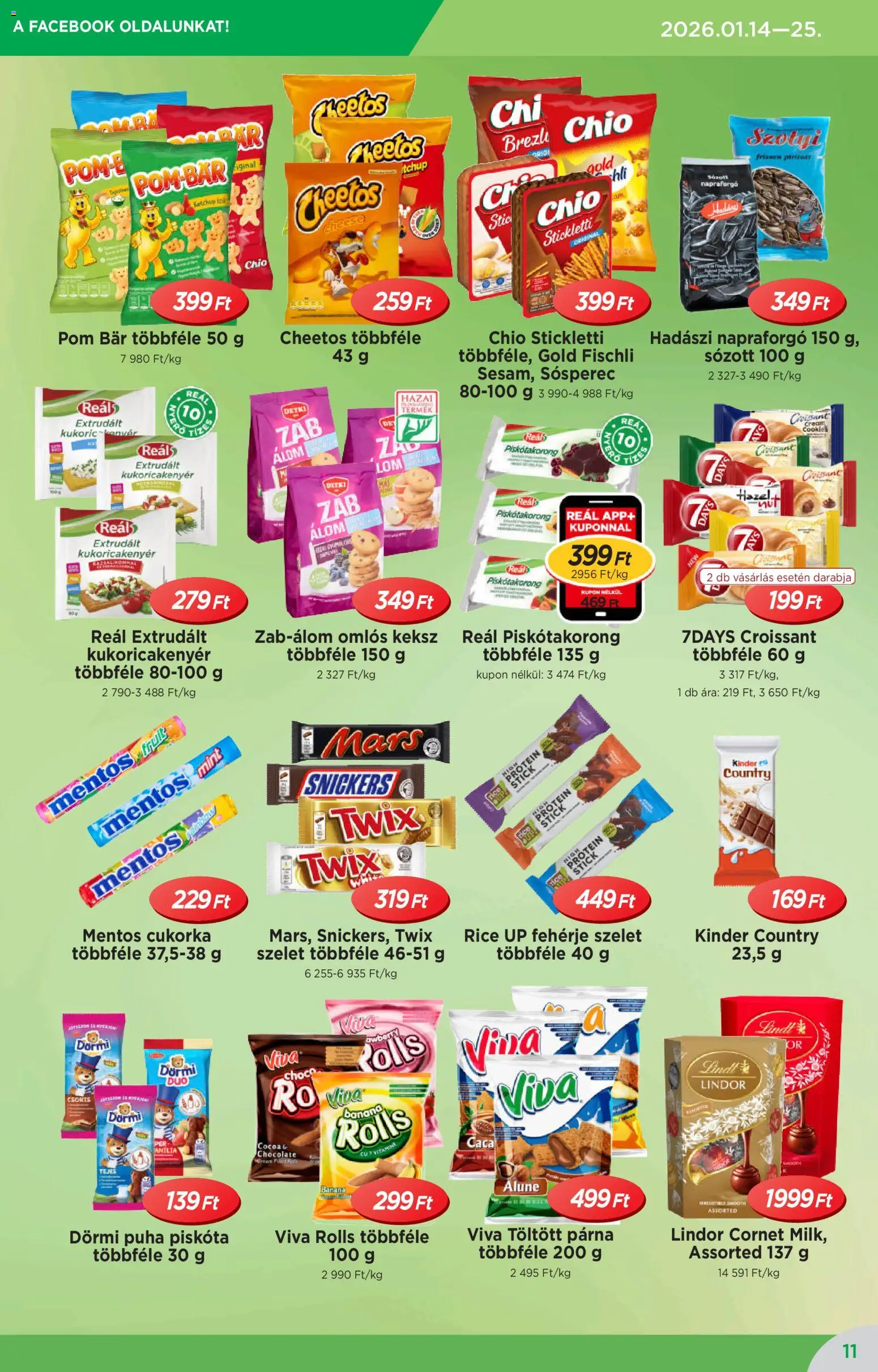 Reál akciós ujság - amely érvényes a következő dátumtól: 14.01.2026 | Oldal: 11 | Termékek: Piskóta, Protein, Cukorka, Keksz
