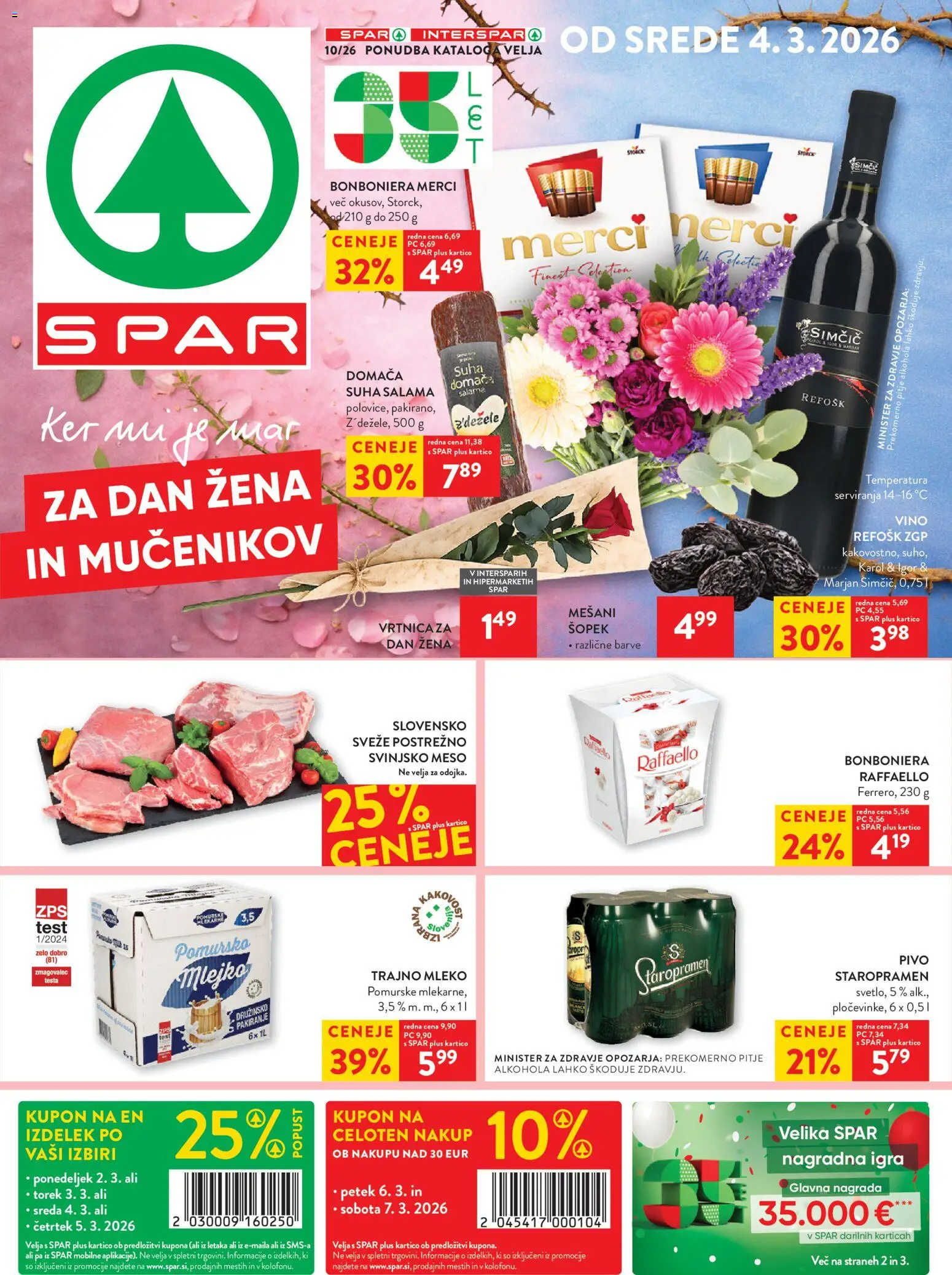 Novi Spar katalog ponudbe – veljaven od 04.03.2026 | Stran: 1 | Izdelki: Šopek, Salama, Vino, Svinjsko meso