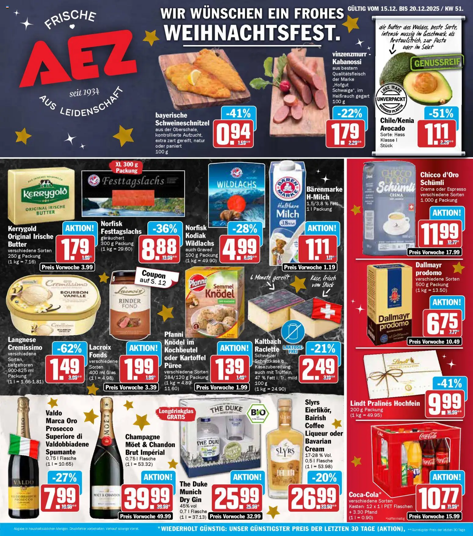 AEZ Prospekt 	 – gültig ab 15.12.2025 | Seite: 1 | Produkte: Langnese, Butter, Prosecco, Gin