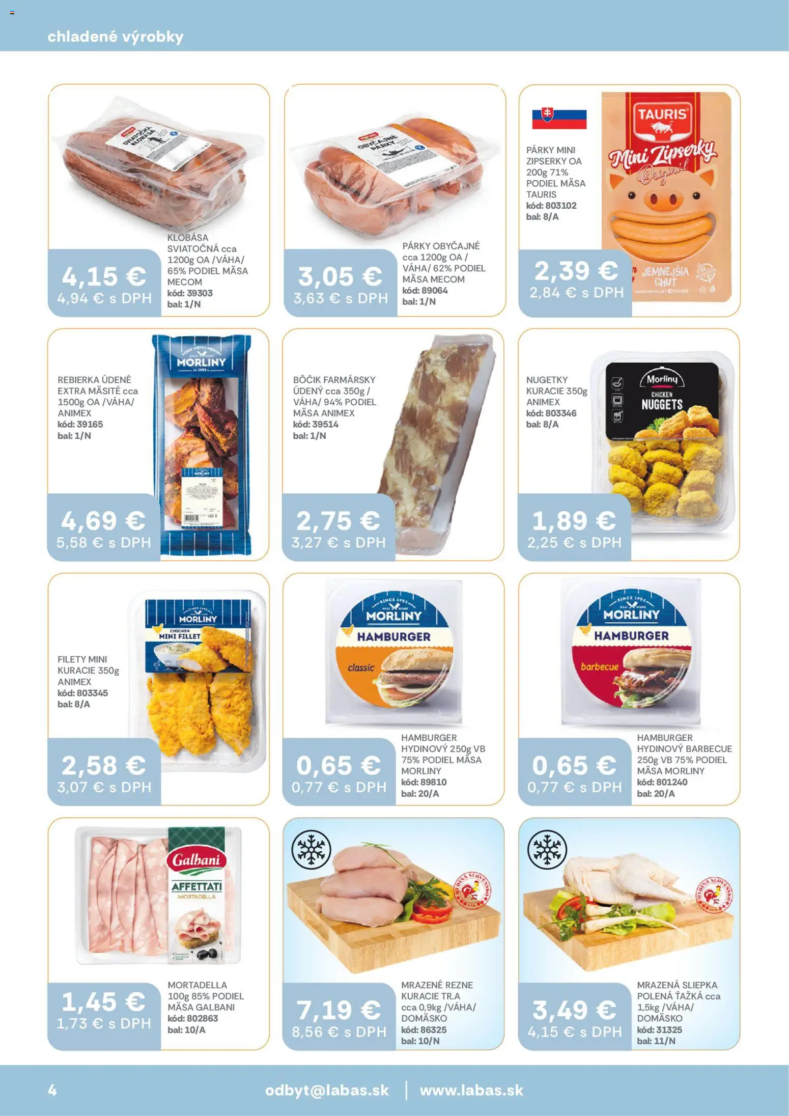 Nové Labaš akcie – leták je platný od 27.03.2026 | Strana: 4 | Produkty: Klobása, Párky