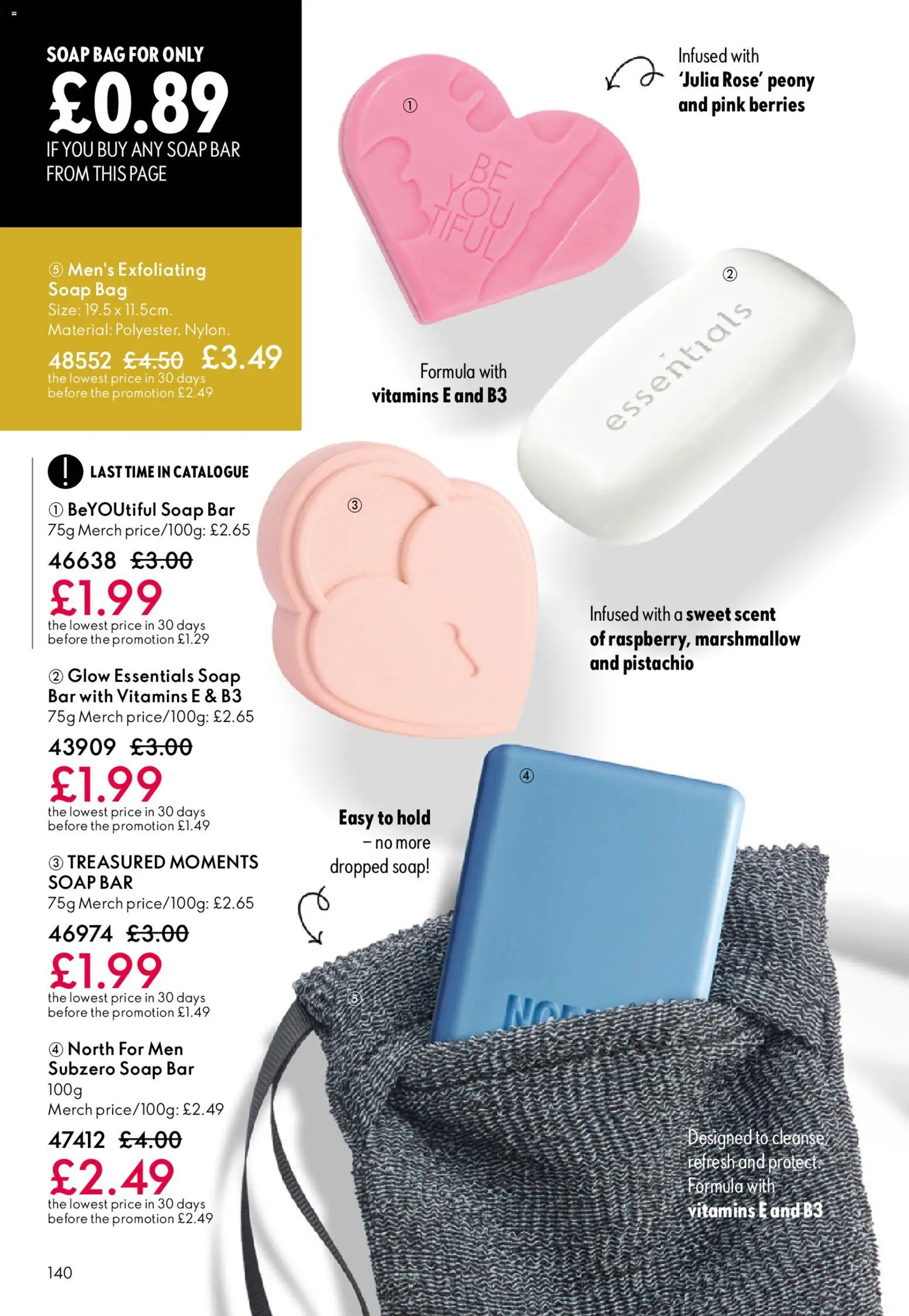 {H1} | Page: 140 | Products: Soap, Bag