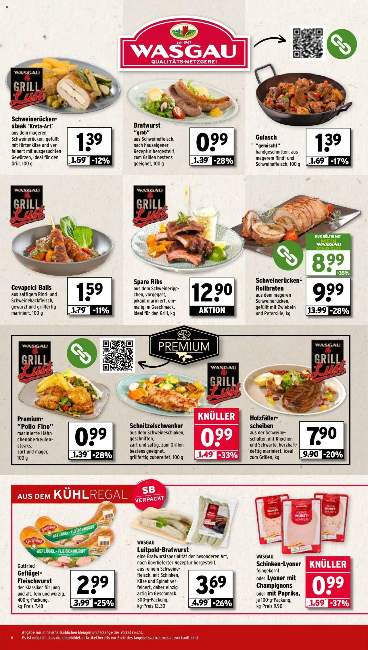 Wasgau Prospekt 	 - gültig ab dem 28.07.2025 | Seite: 6 | Produkte: Käse, Cevapcici, Gulasch, Schweinerucken
