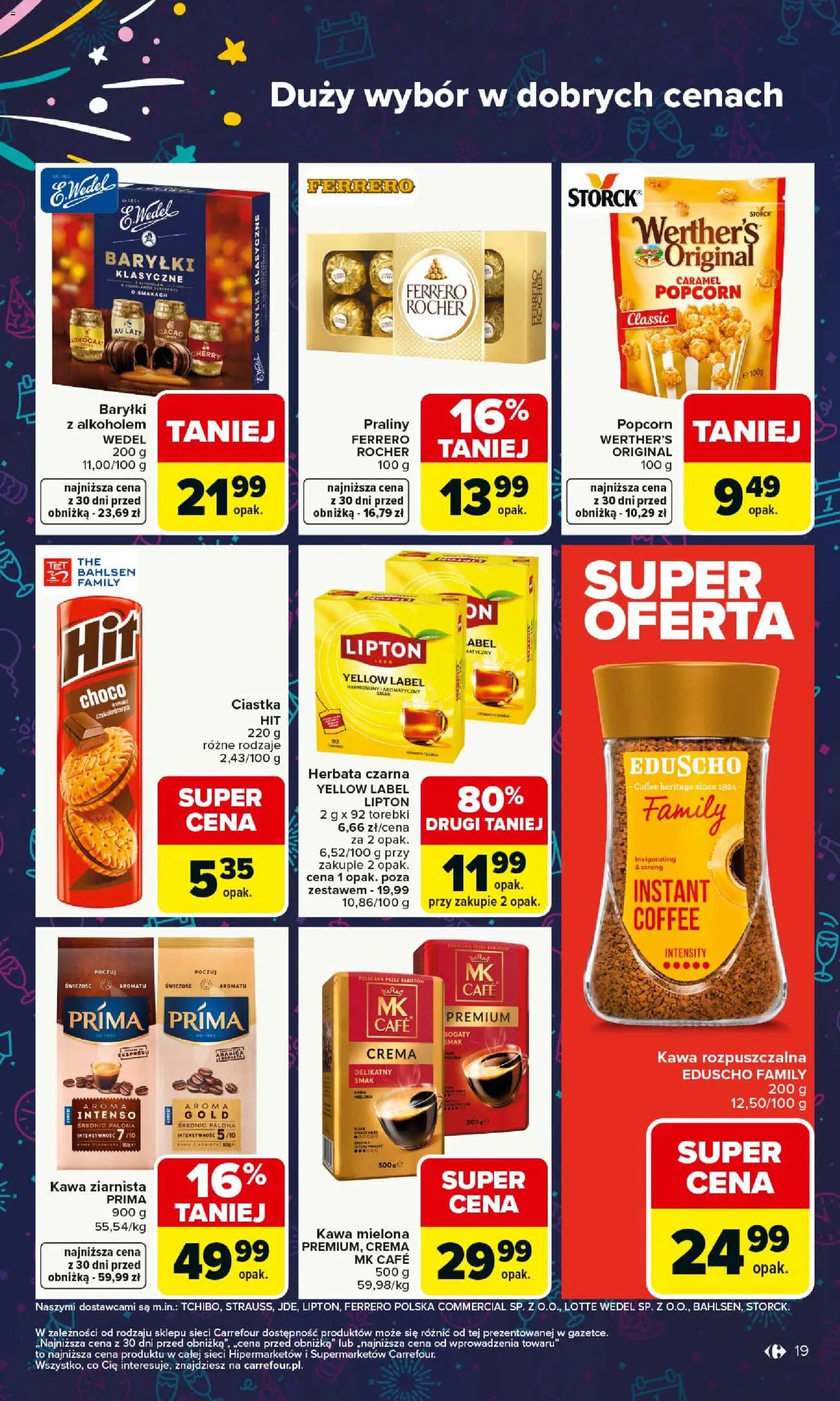 Carrefour Gazetka od 29.12.2025 | Strona: 19 | Produkty: Praliny, Kawa ziarnista, Kawa rozpuszczalna, Herbata