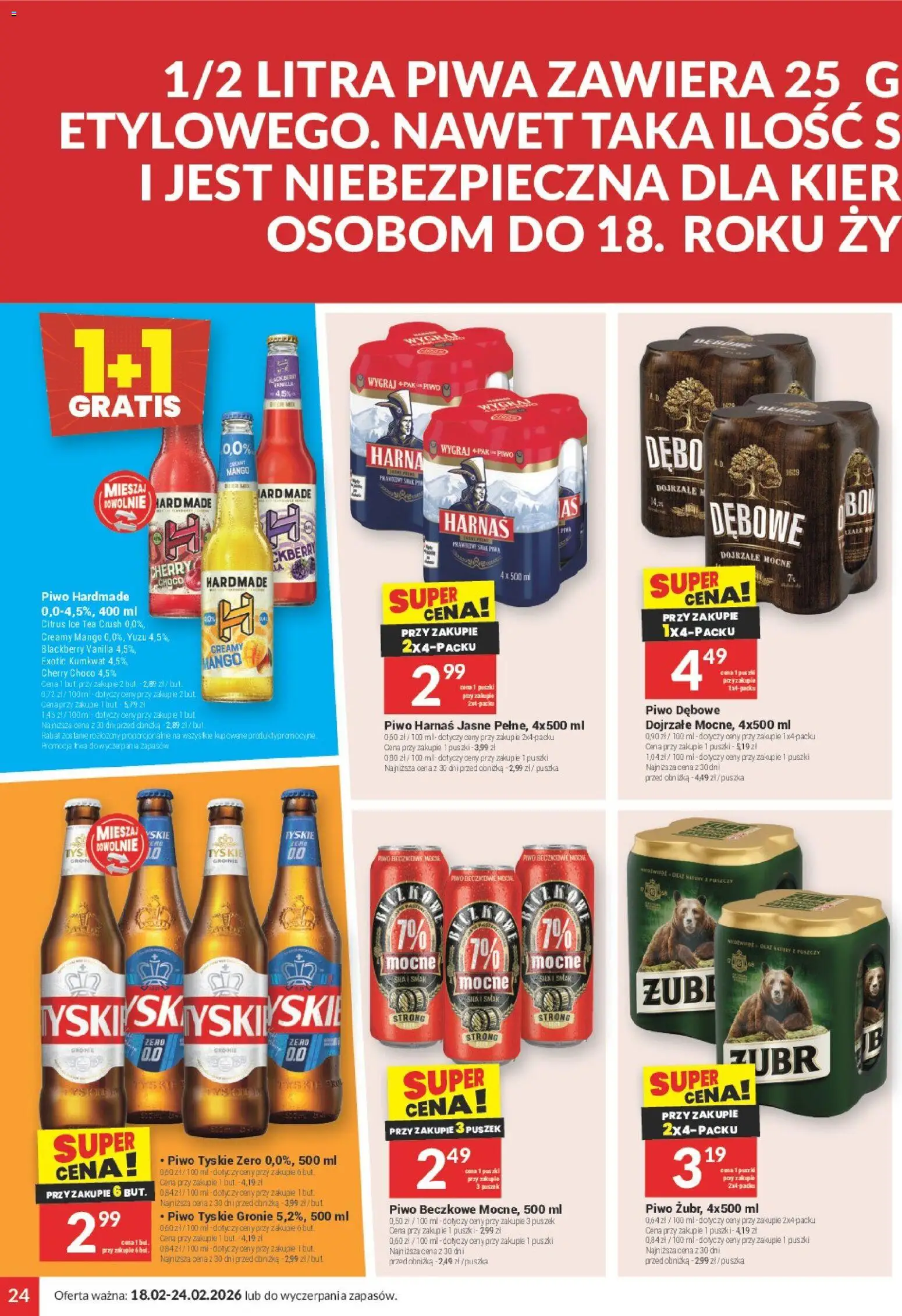 Twój Market Gazetka od 18.02.2026 | Strona: 24 | Produkty: Mango, Tyskie, Harnaś, Piwo