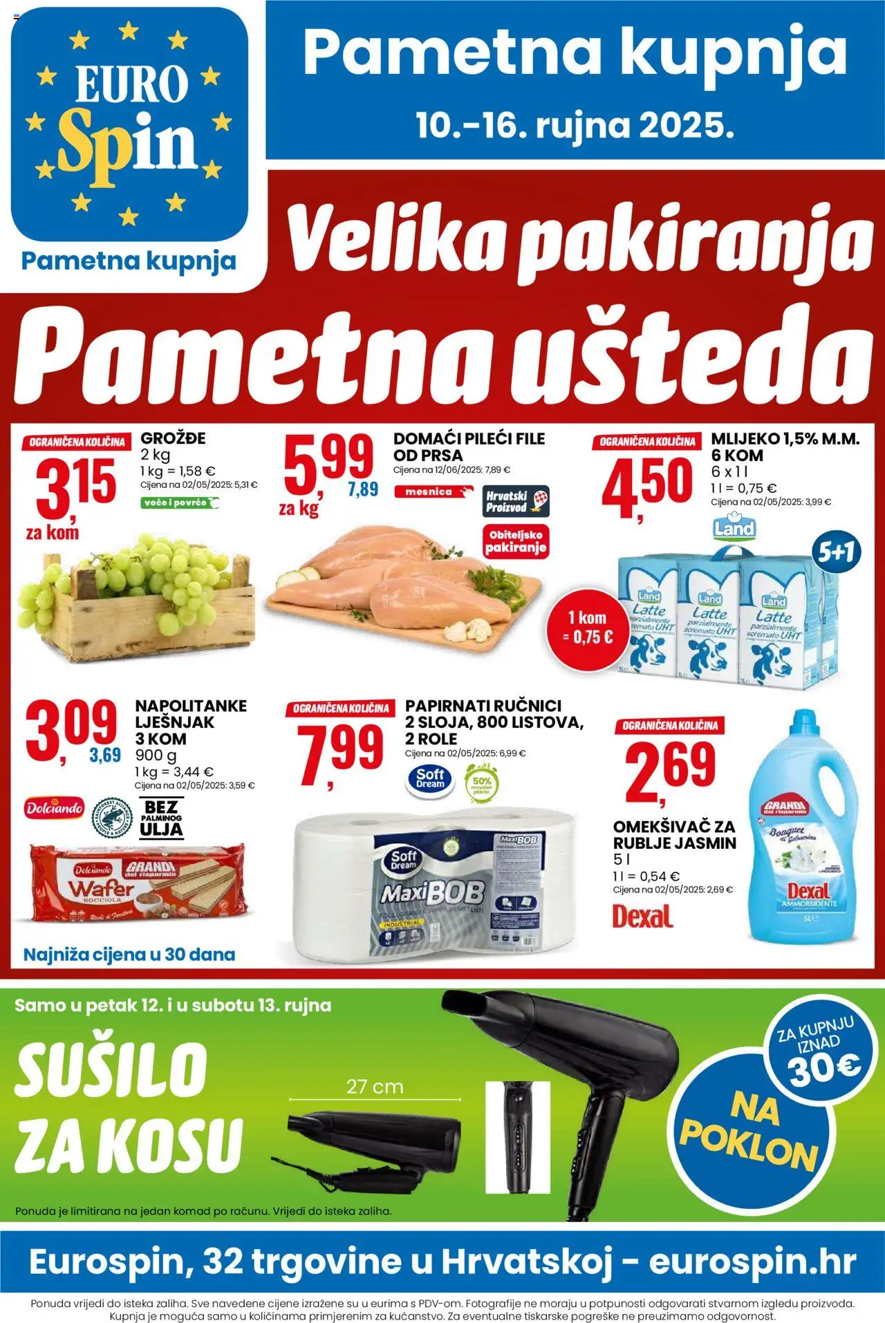 Eurospin katalog | vrijedi od 10.09.2025 | Stranica: 1 | Proizvodi: Papirnati ručnici, Povrće, Voće, Grožđe
