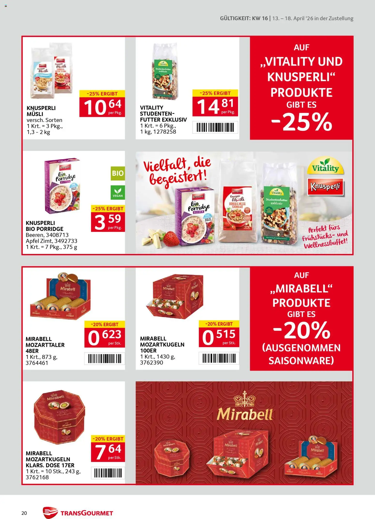 Transgourmet Zustellaktion gültig ab 13.04.2026 | Seite: 20 | Produkte: Schokolade, Äpfel
