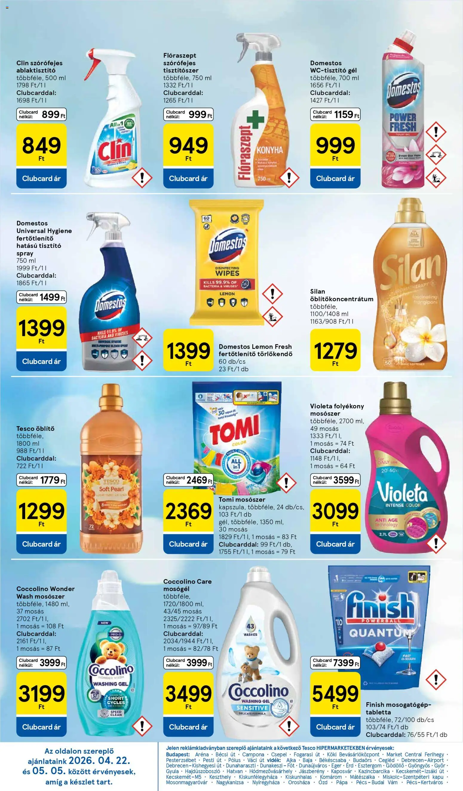 Tesco akciós ujság - amely érvényes a következő dátumtól: 29.04.2026 | Oldal: 26 | Termékek: Coccolino, Törlőkendő, Mosógél, Kapu