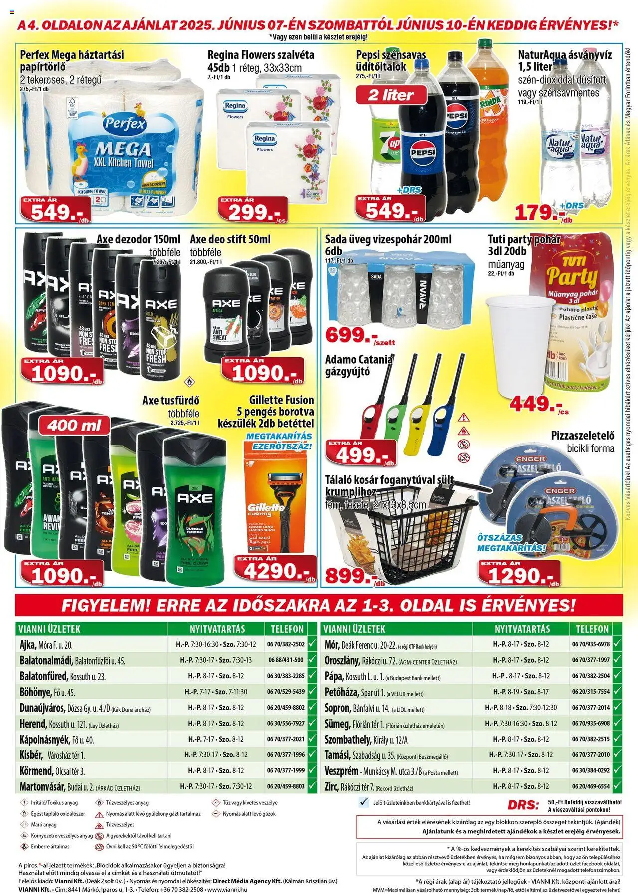Vianni akciós ujság - amely érvényes a következő dátumtól: 04.06.2025 | Oldal: 4 | Termékek: Pepsi, Papírtörlő, Borotva, Pizza