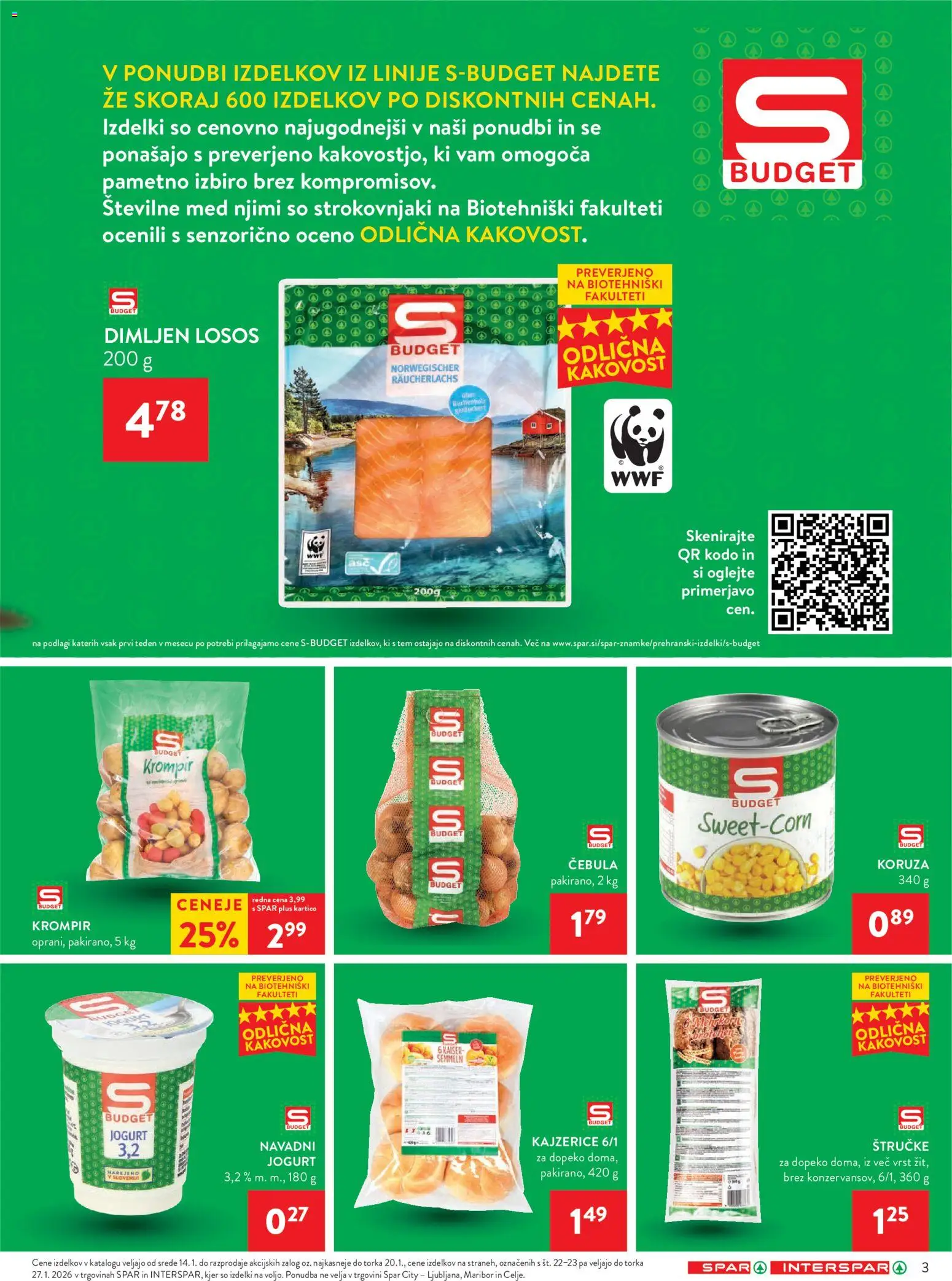 Novi Spar katalog ponudbe – veljaven od 14.01.2026 | Stran: 3 | Izdelki: Koruza, Losos, Krompir, Cebula