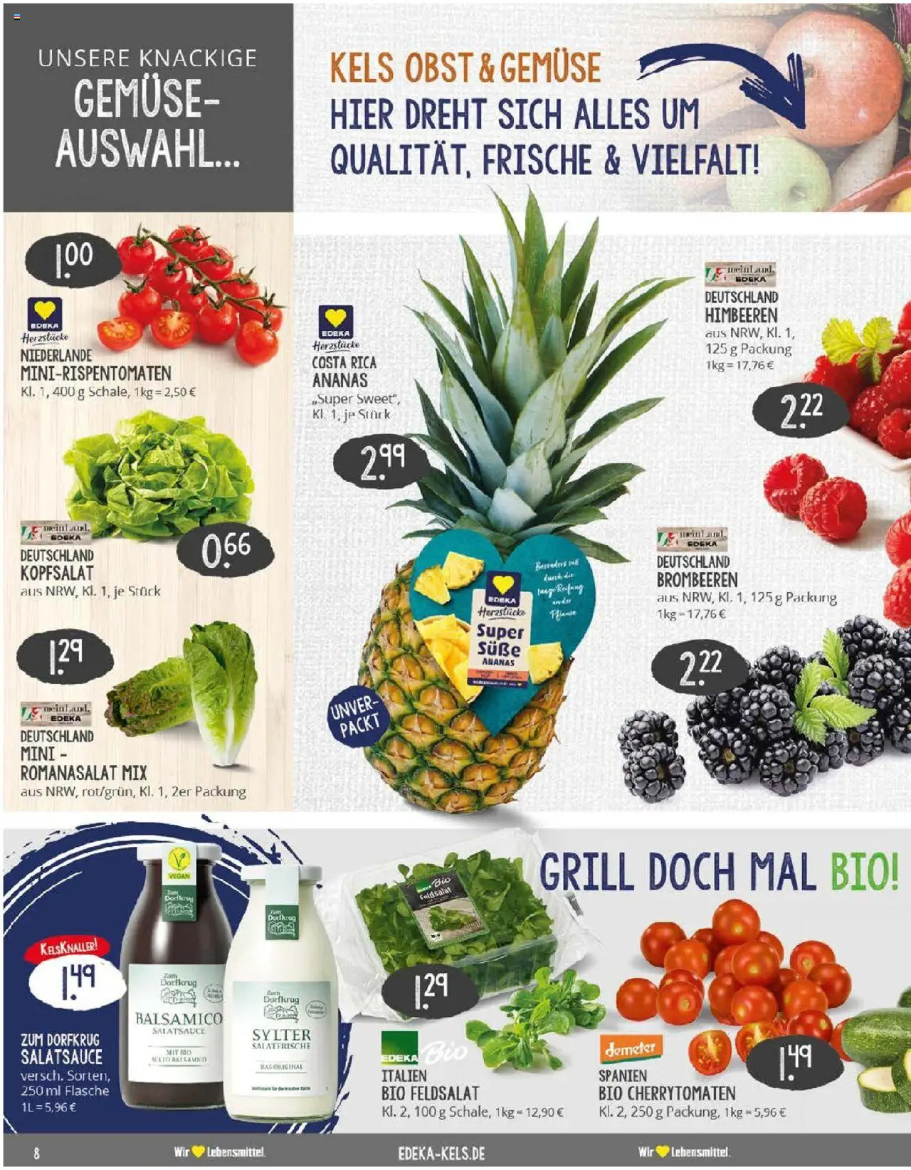 Edeka prospekt Ratingen-Hösel	 - gültig ab dem 29.06.2025 | Seite: 8 | Produkte: Himbeeren, Grill, Balsamico, Dressing