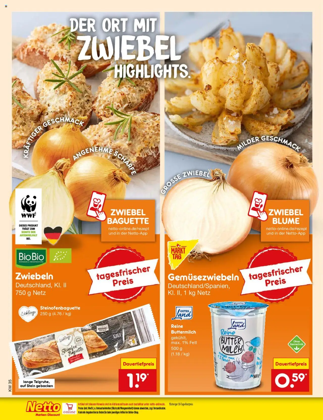 Netto Marken-Discount Prospekt 	 - gültig ab dem 25.08.2025 | Seite: 6 | Produkte: Milch, Butter, Baguette, Zwiebeln